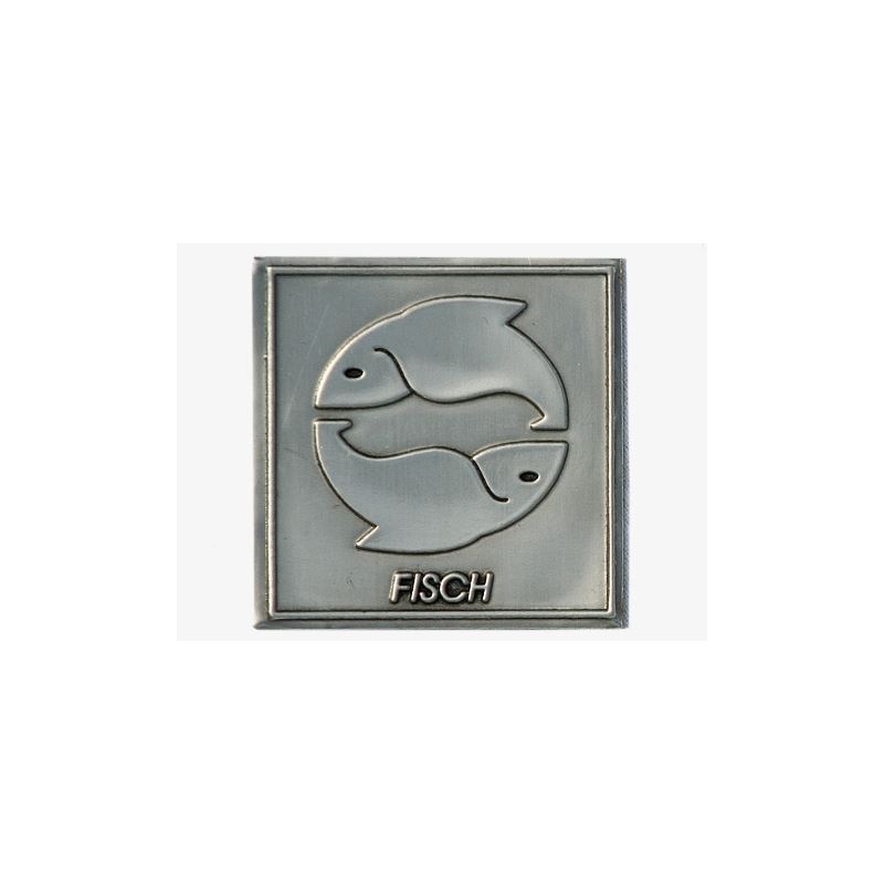 Pewter tag 'Pisces', square, metal, silver