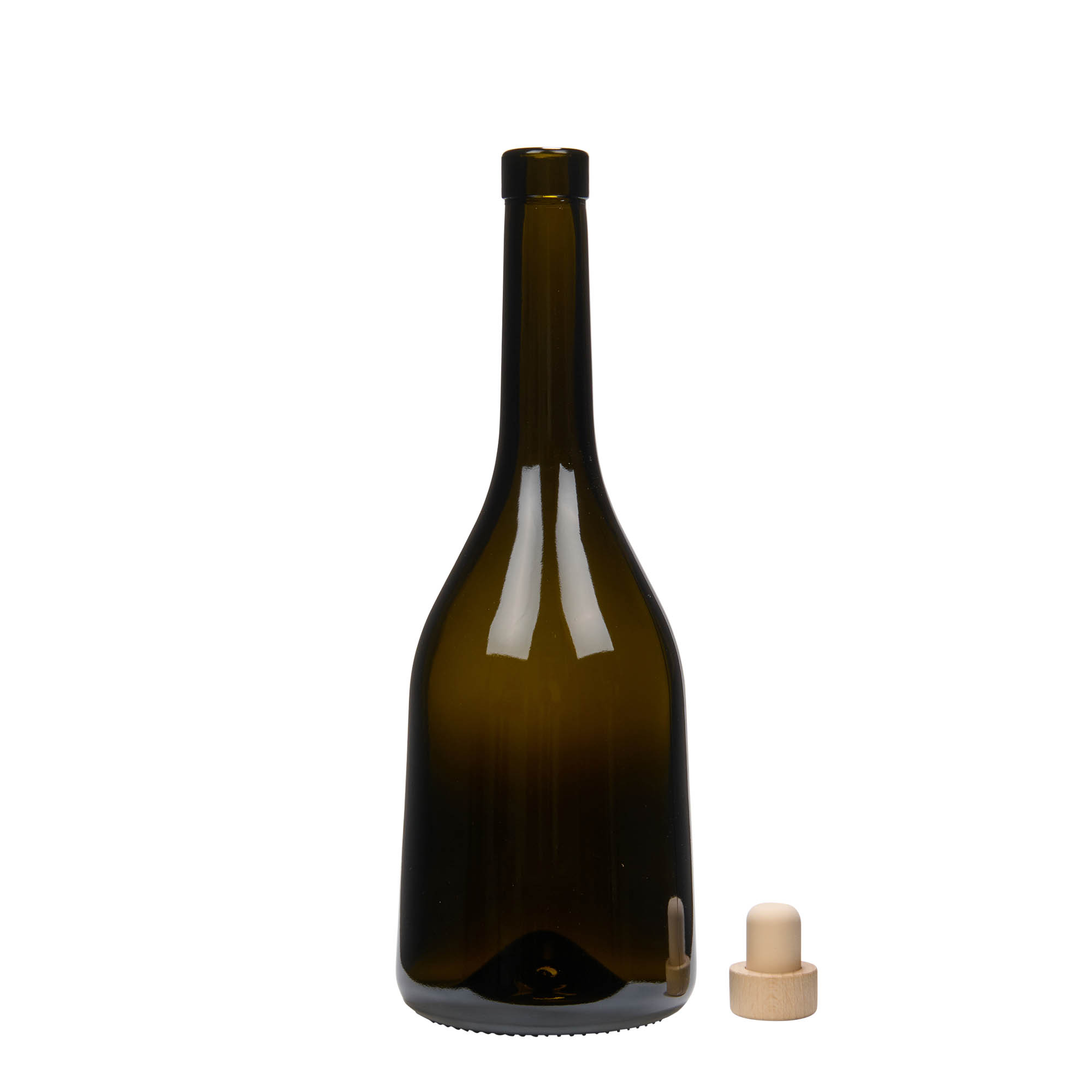 750 ml glass bottle 'Rustica', antique green, closure: cork