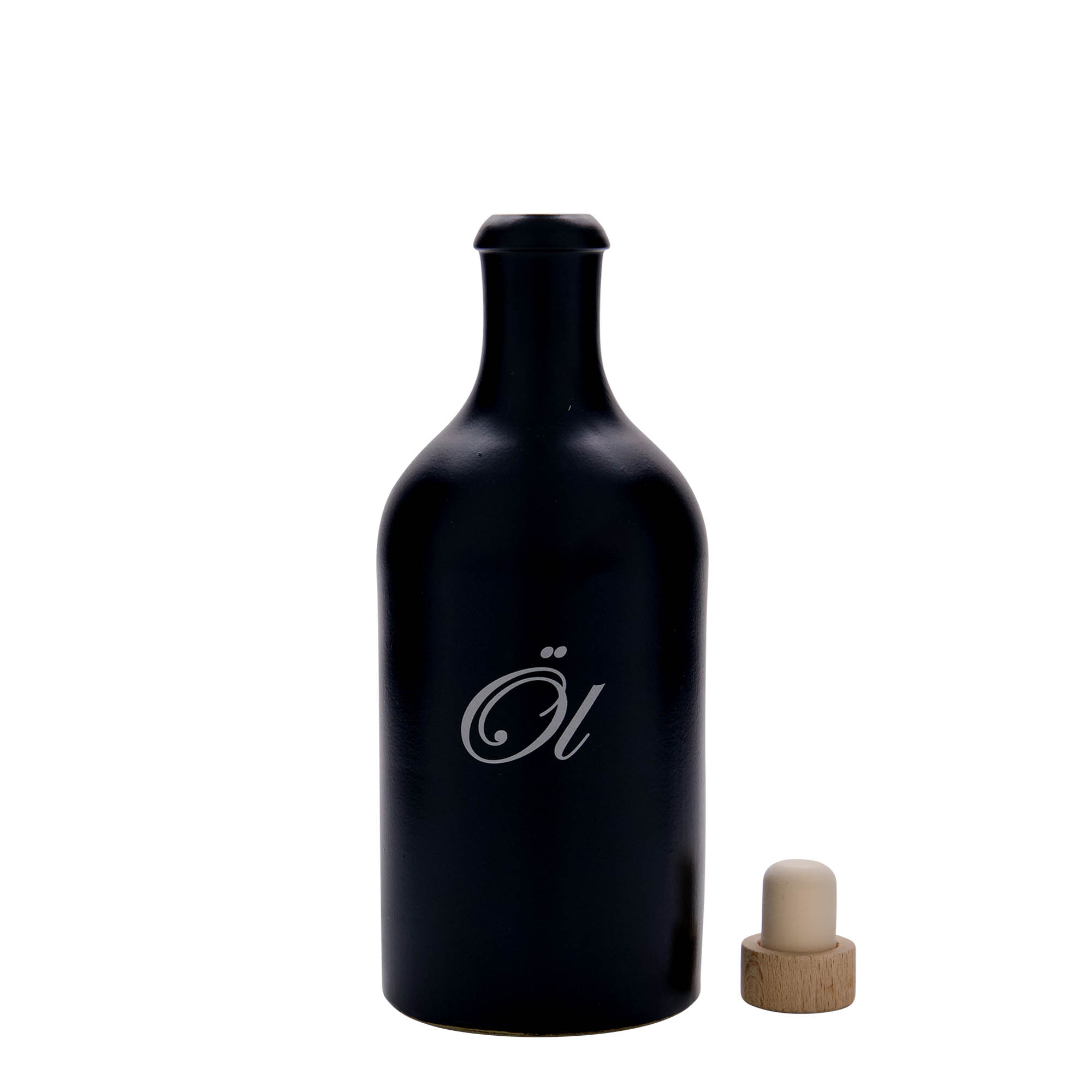 500 ml earthen jug, print: oil, stoneware, black, closure: cork