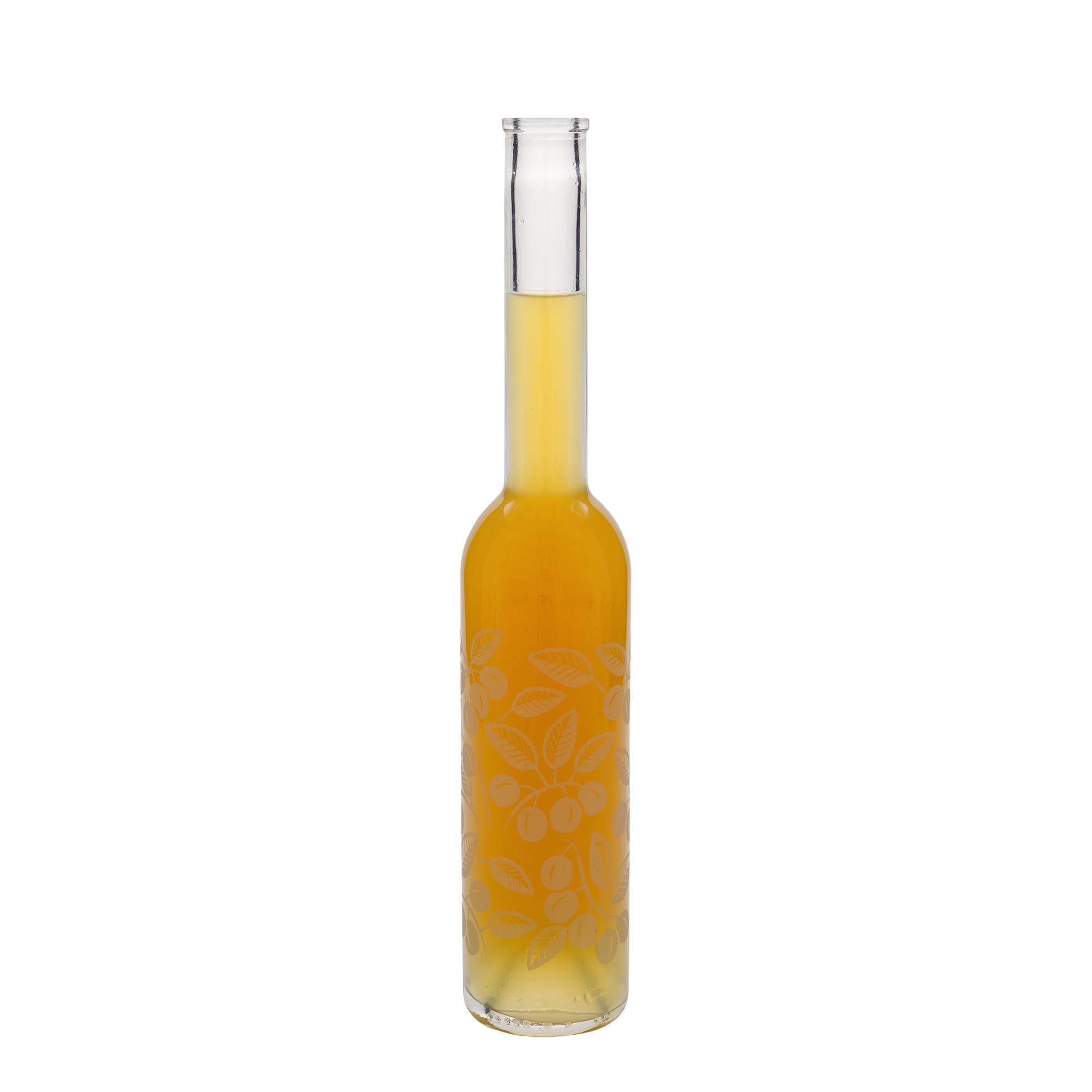 350 ml glass bottle 'Opera', print: mirabelles, closure: cork