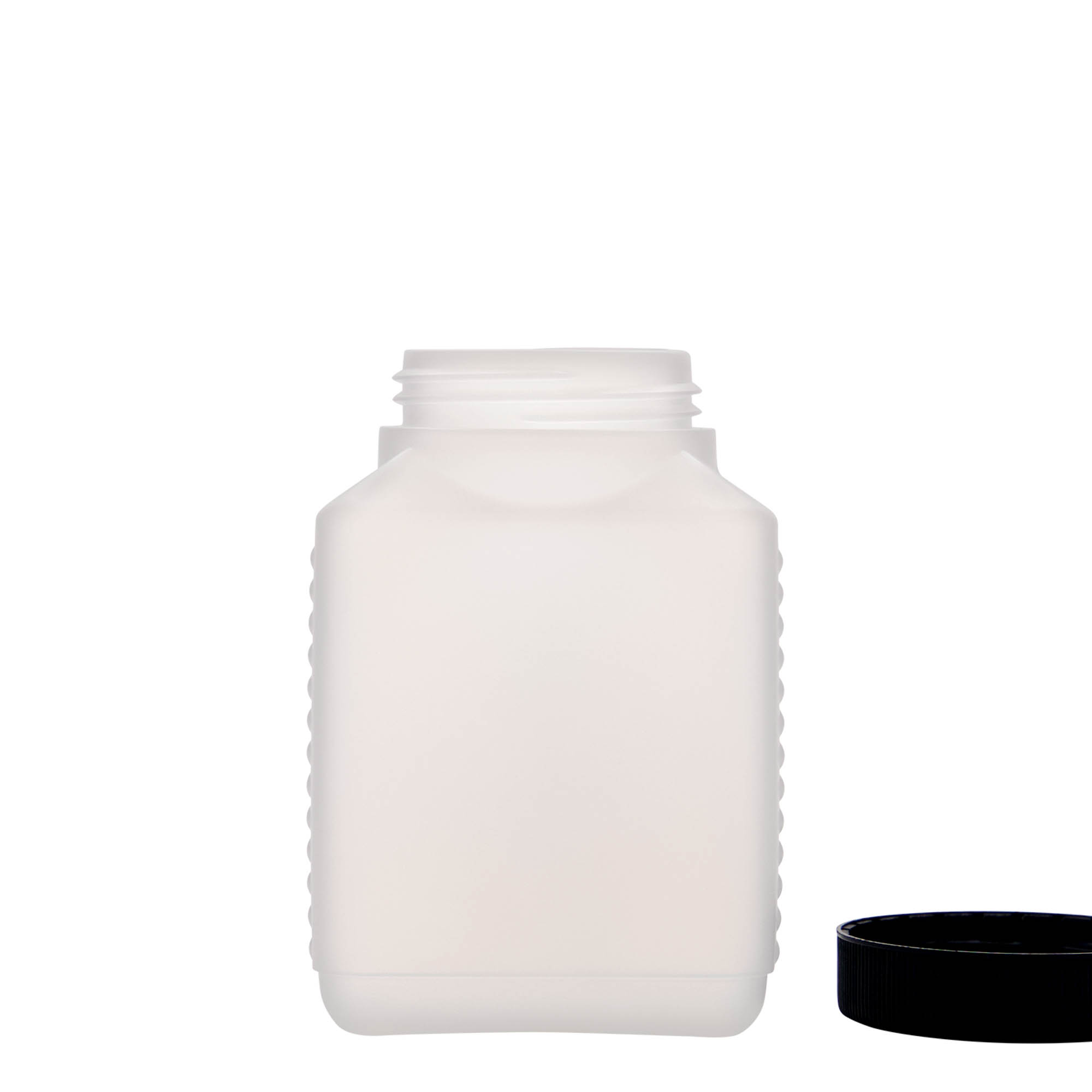 500 ml wide neck bottle, rectangular, HDPE plastic, natural, closure: DIN 60 EPE