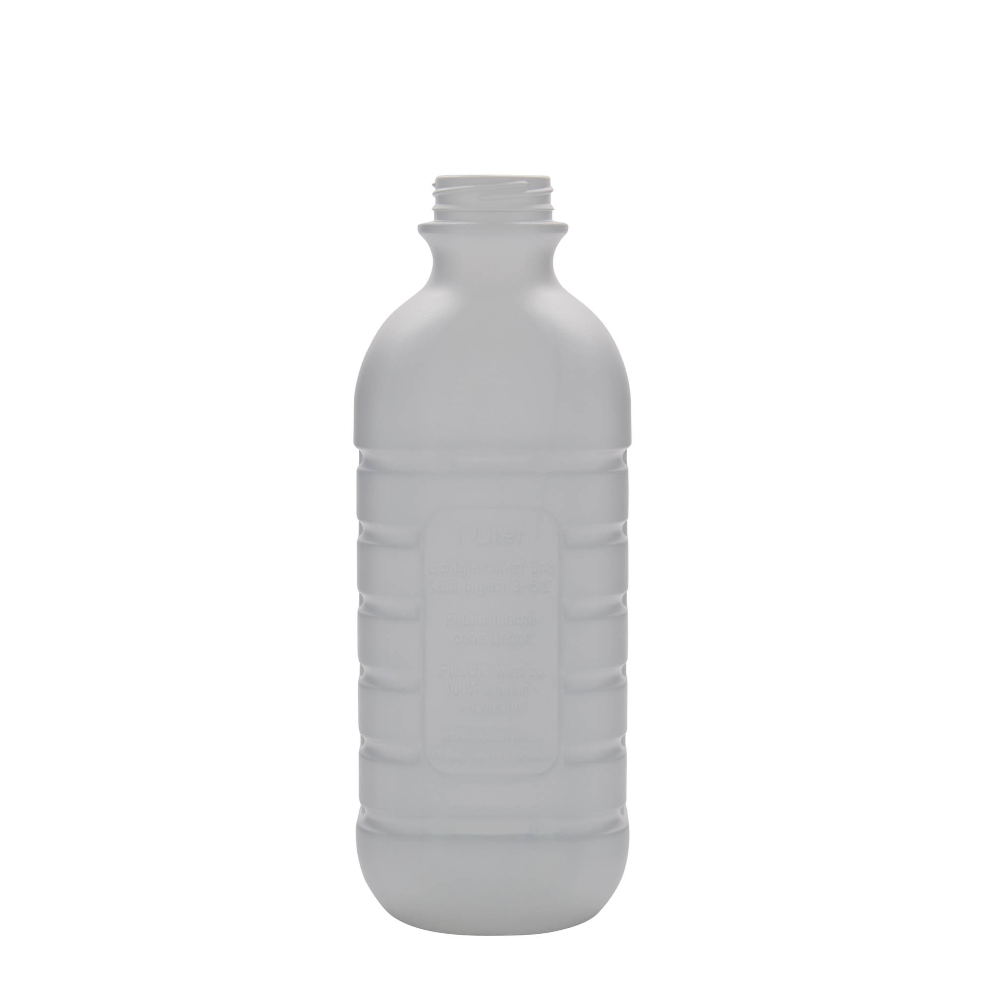 1,000 ml milk bottle, rectangular, HDPE plastic, white, closure: PEHD40