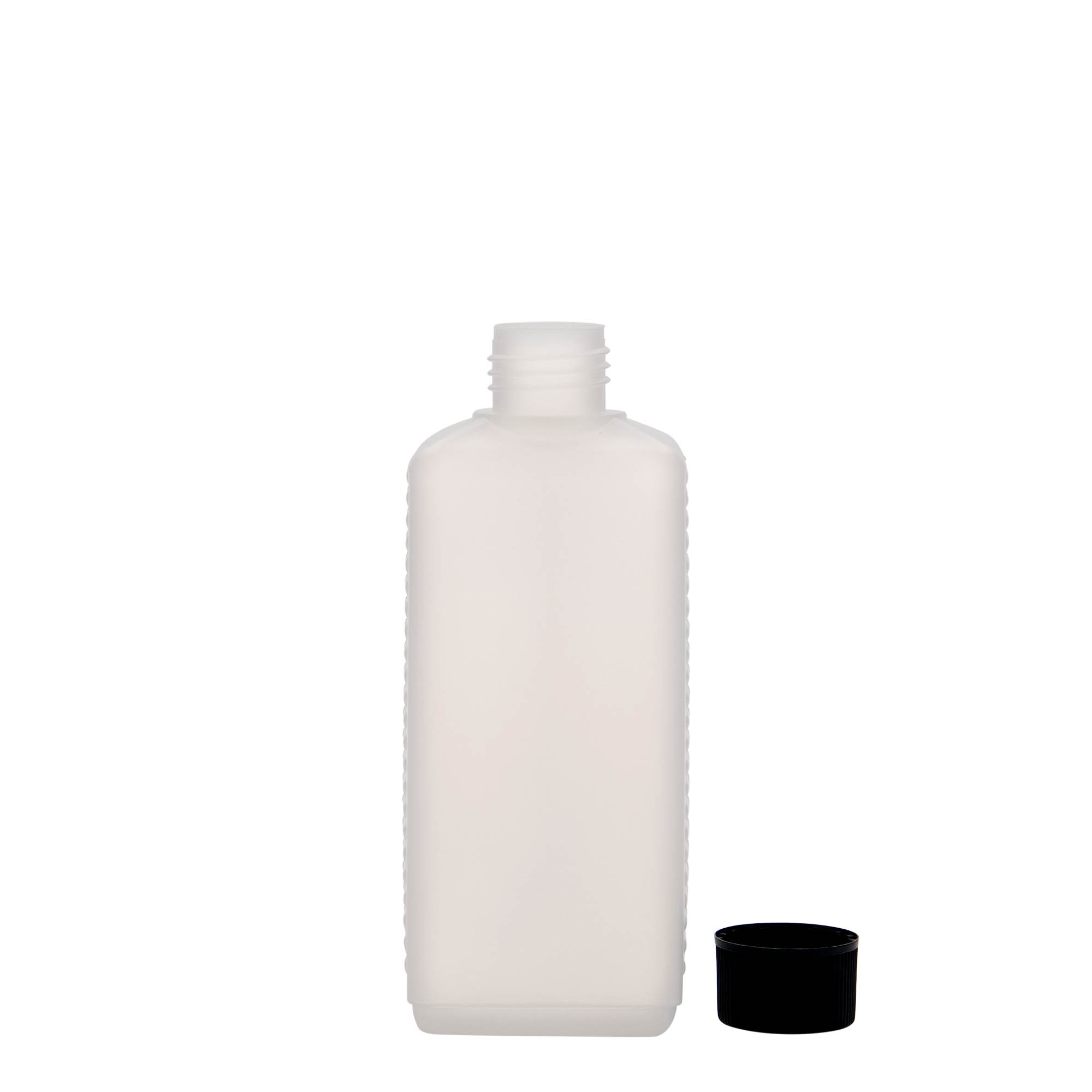 250 ml canister bottle, rectangular, HDPE plastic, natural, closure: DIN 25 EPE