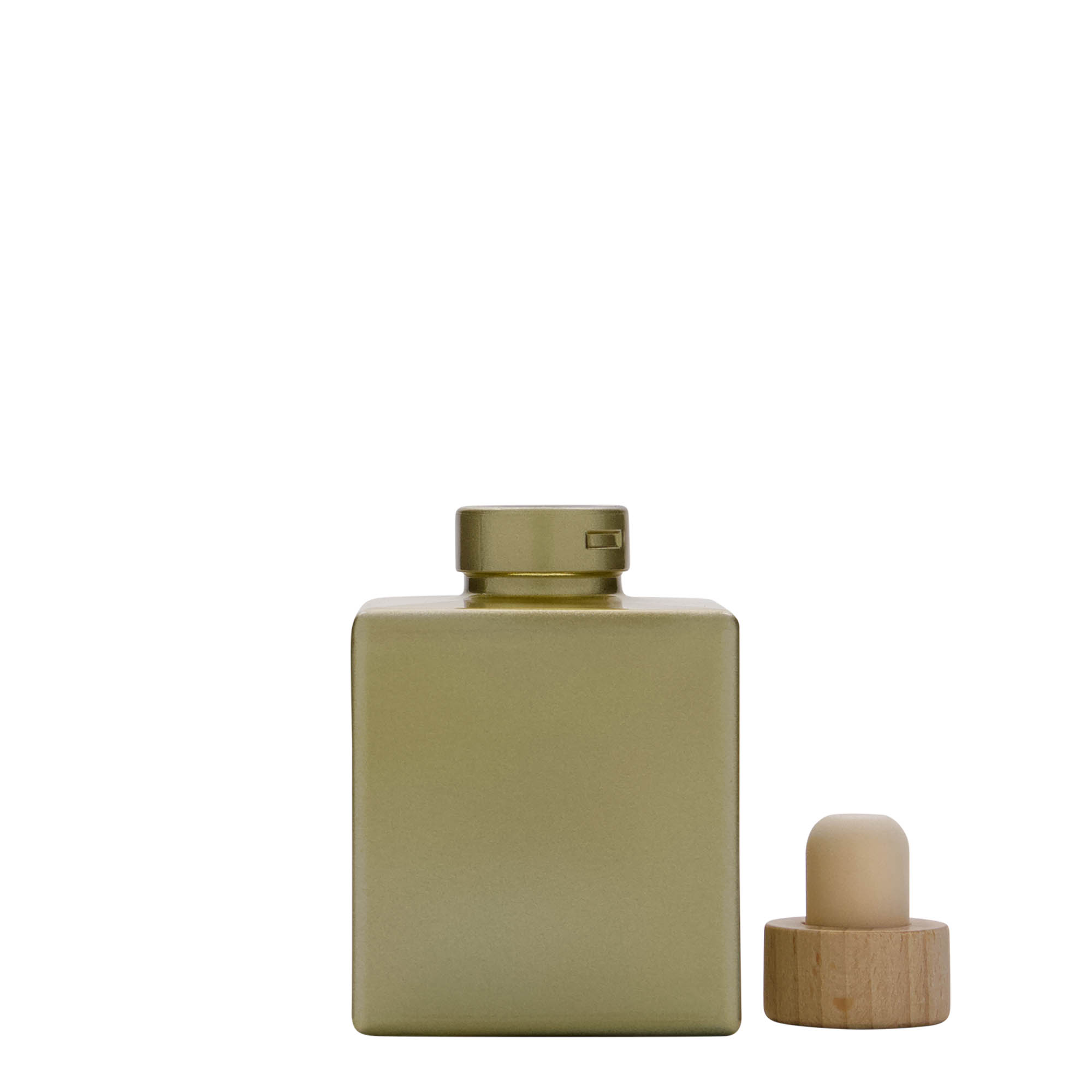 100 ml glass bottle 'Cube', square, gold, closure: cork