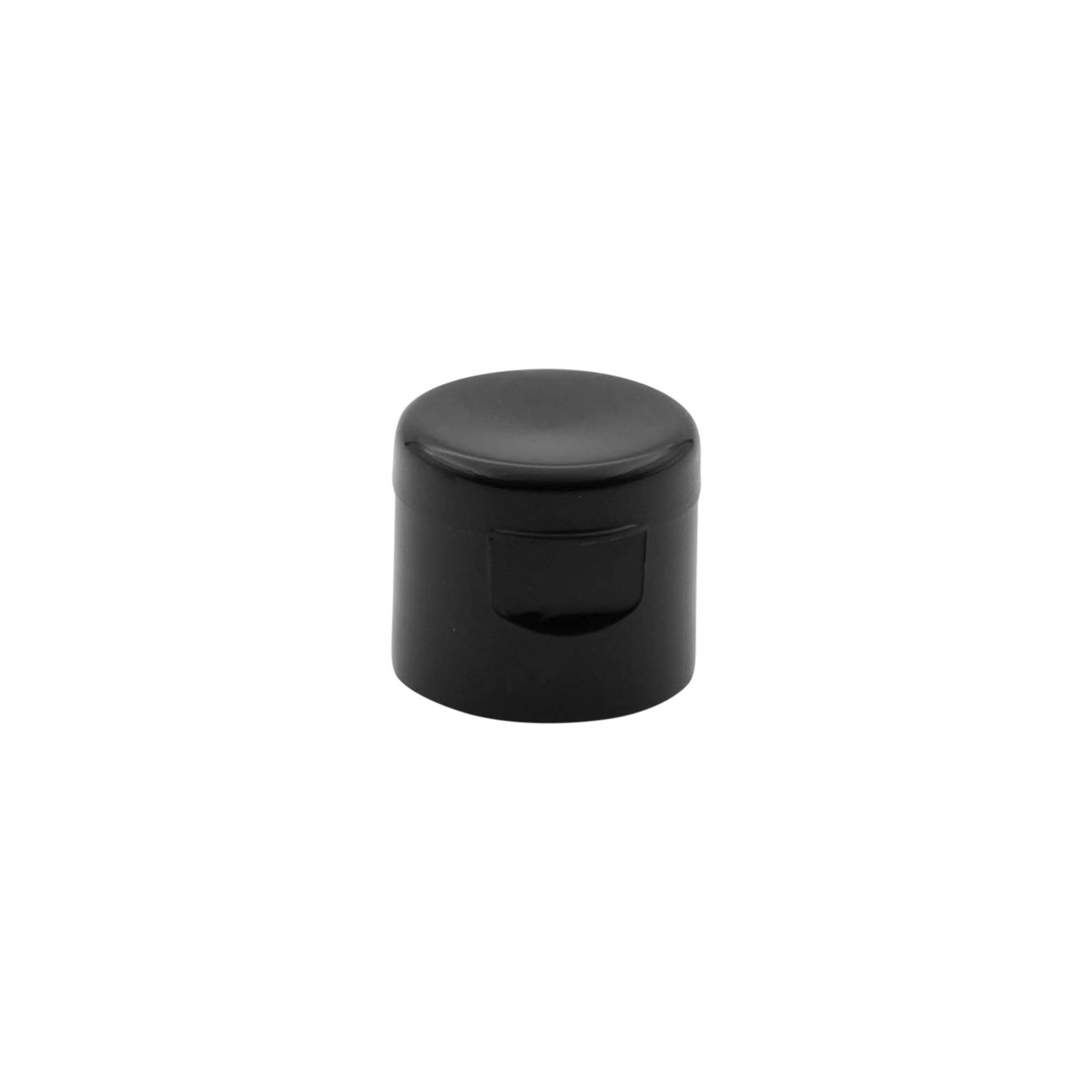 Hinged screw cap, PP plastic, black, for opening: GPI 20/410