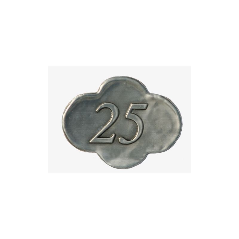 Pewter tag '25', metal, silver