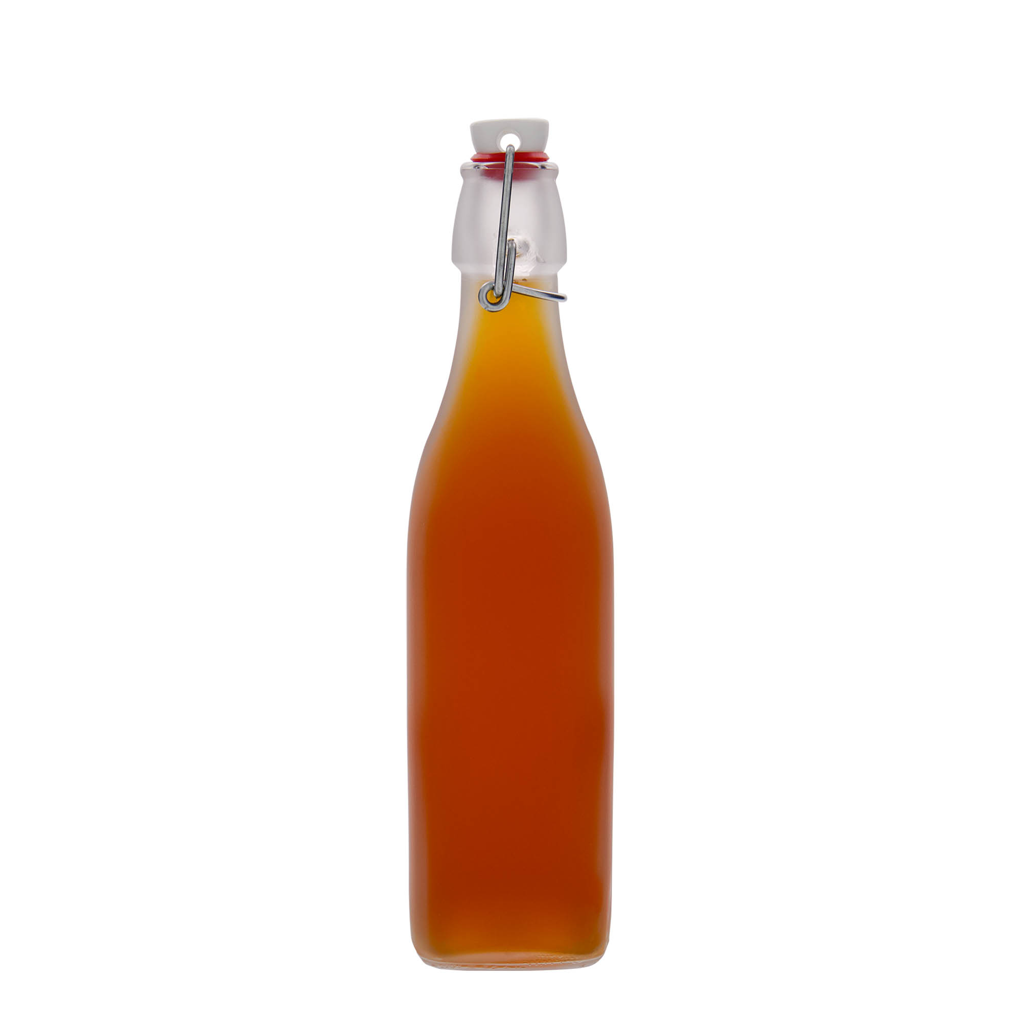 500 ml glass bottle 'Swing', square, white, closure: swing top