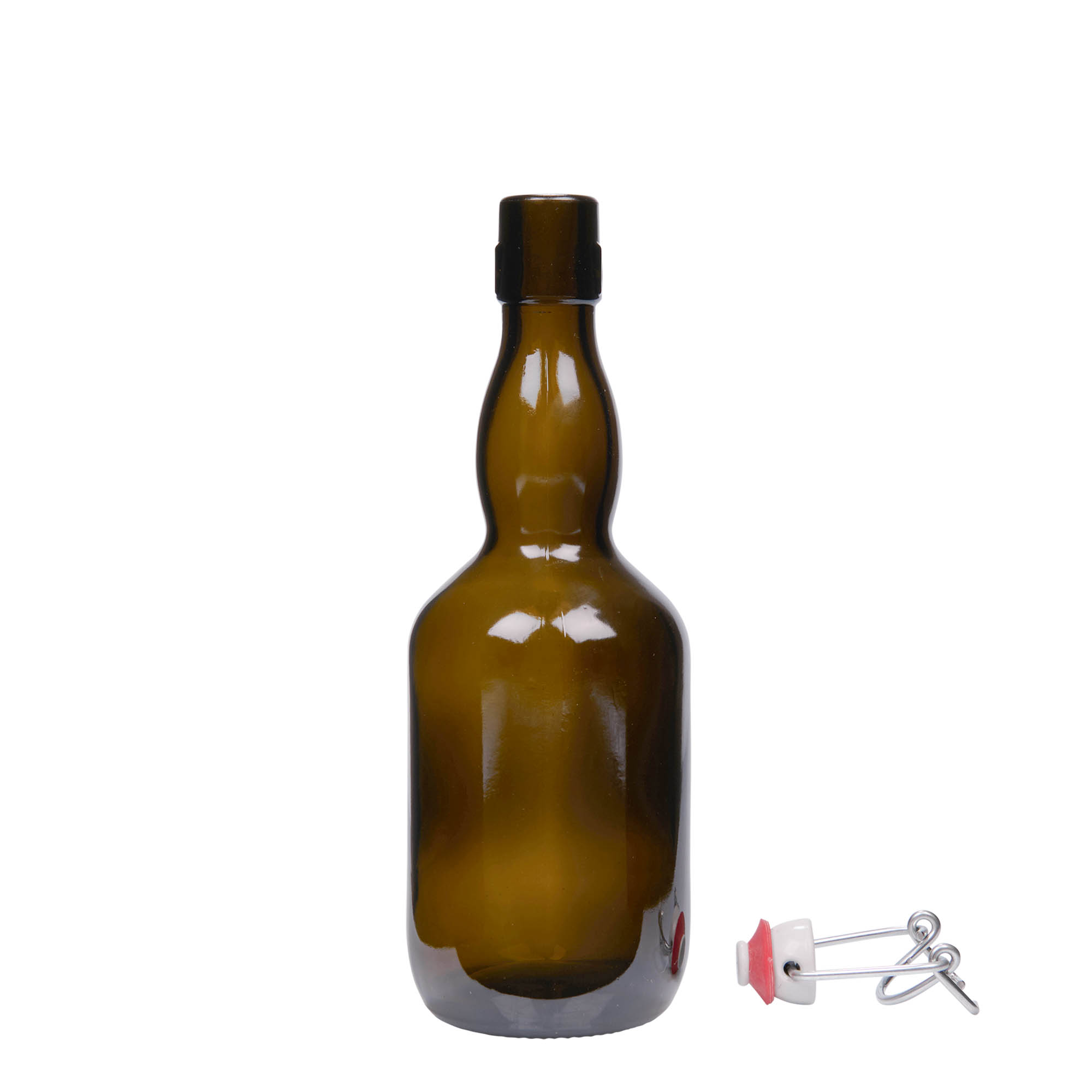 500 ml goitre neck beer bottle, glass, antique green, closure: swing top