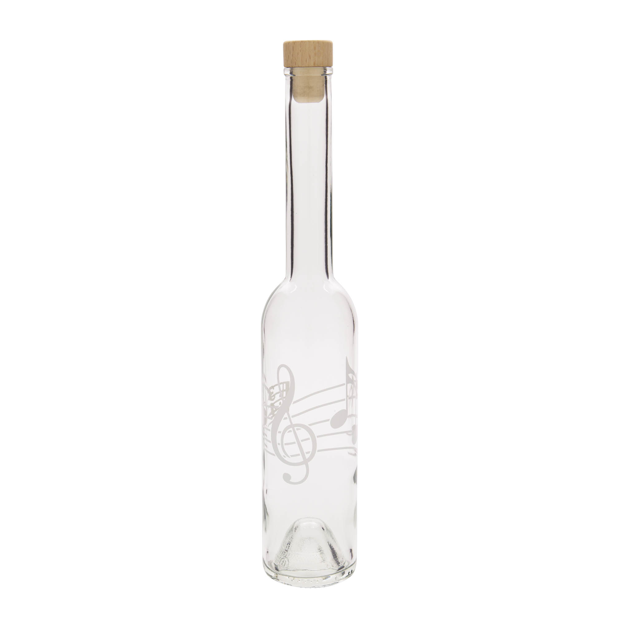 350 ml glass bottle 'Opera', print: music notes, closure: cork