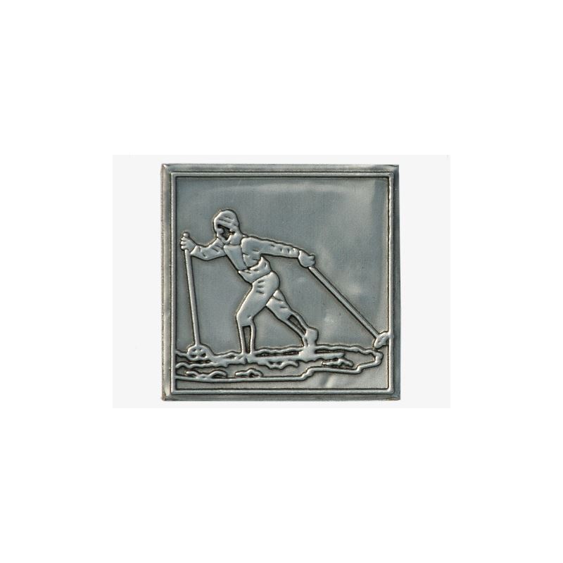 Pewter tag 'Cross-country Skier', square, metal, silver