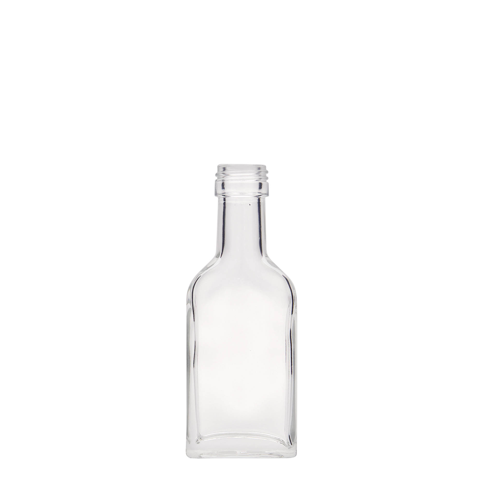 40 ml long neck pocket flask bottle, rectangular, glass, closure: PP 22