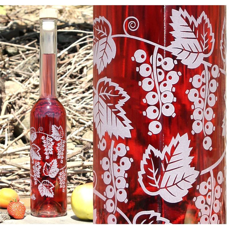 350 ml glass bottle 'Opera', print: currants, closure: cork