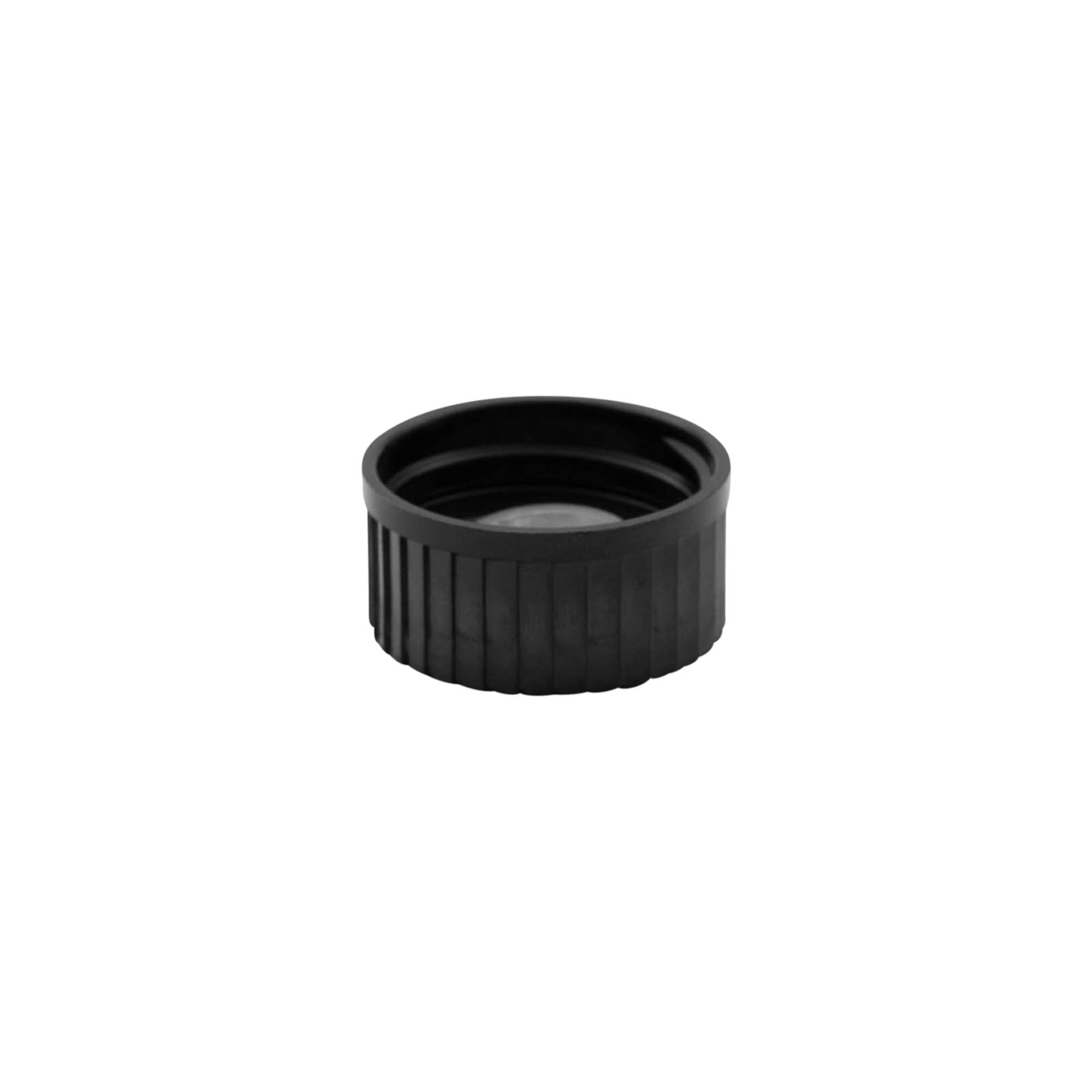 Screw cap, HPM plastic, black, for opening: DIN 25