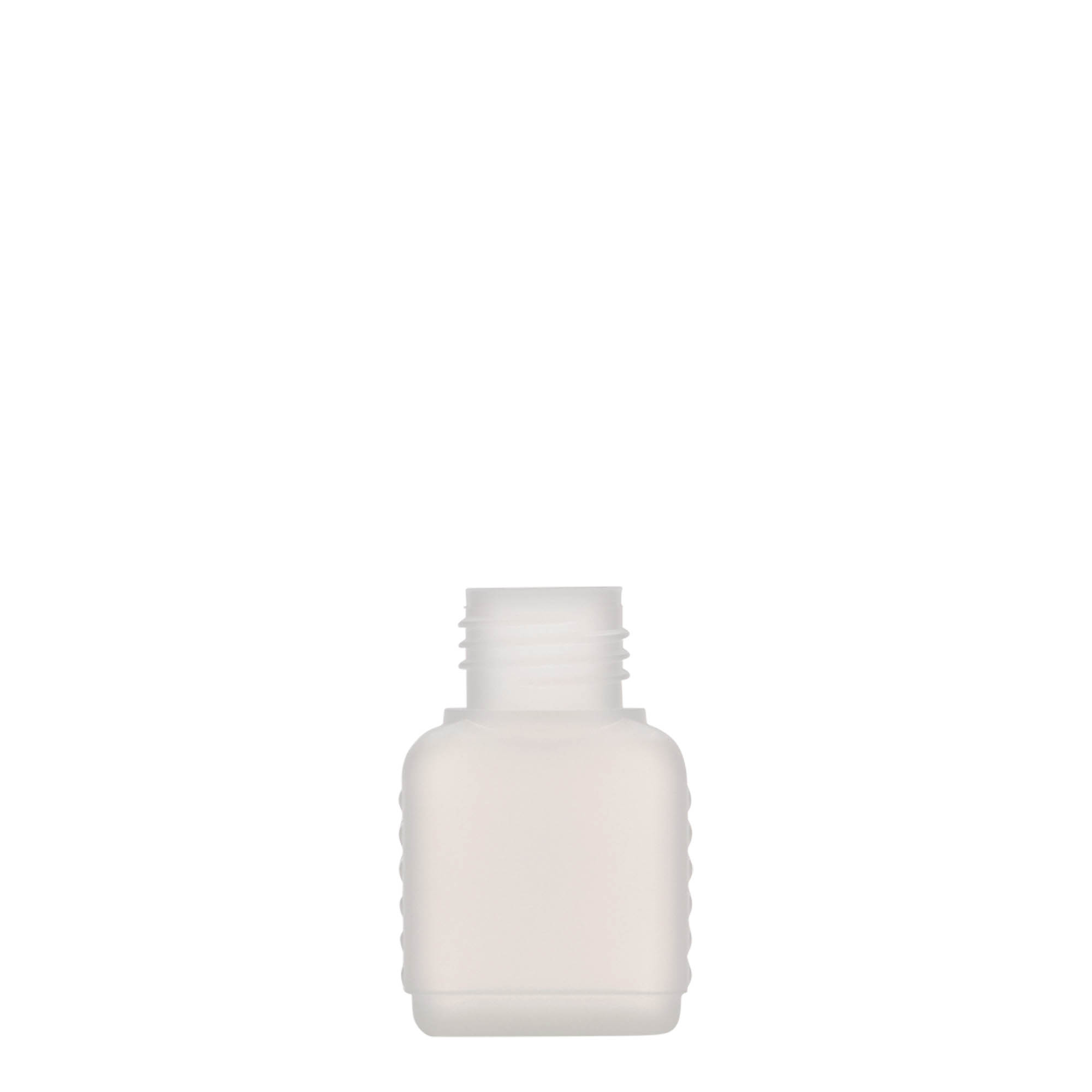 50 ml canister bottle, rectangular, HDPE plastic, natural, closure: DIN 25