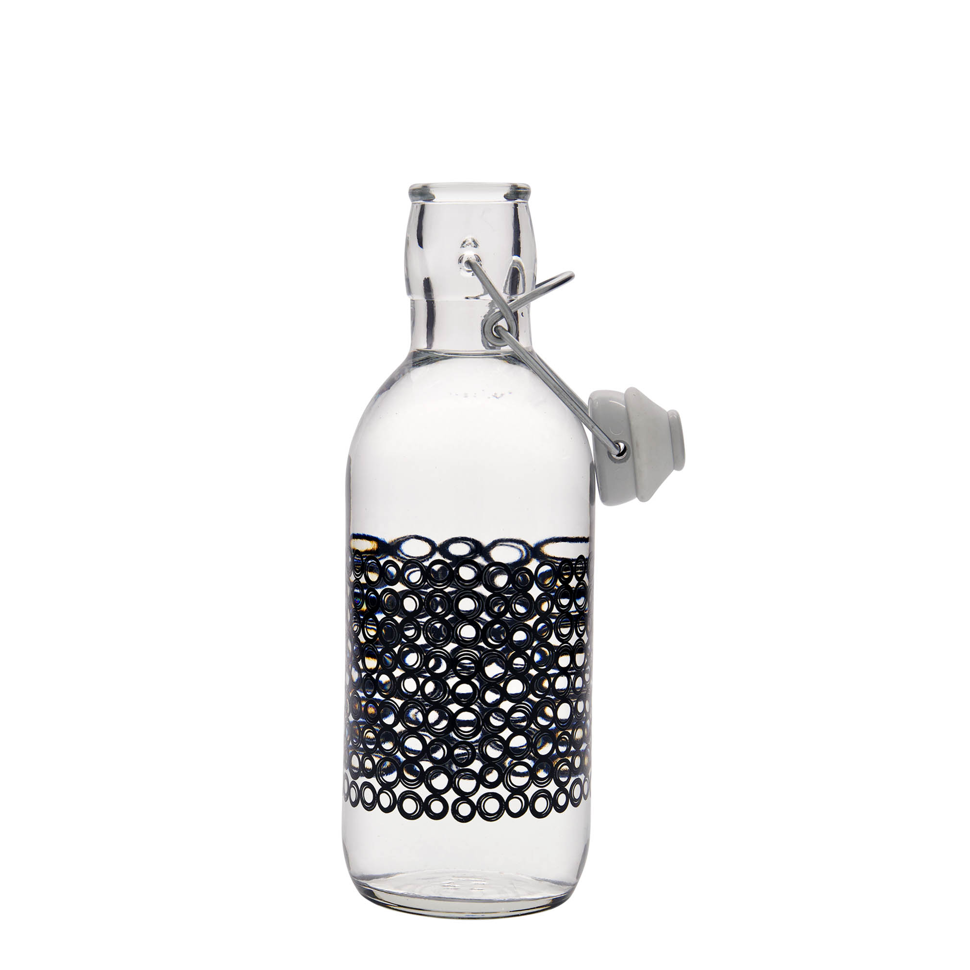 500 ml glass bottle 'Emilia', print: circola nero, closure: swing top