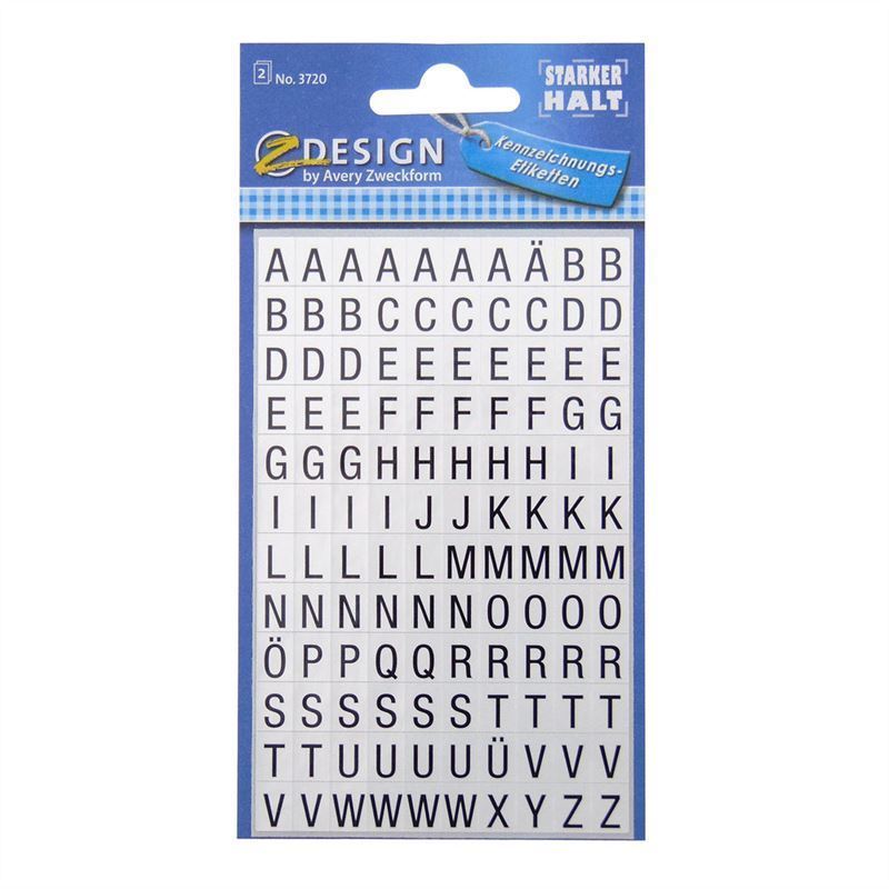 Themed stickers 'Alphabet', plastic, black