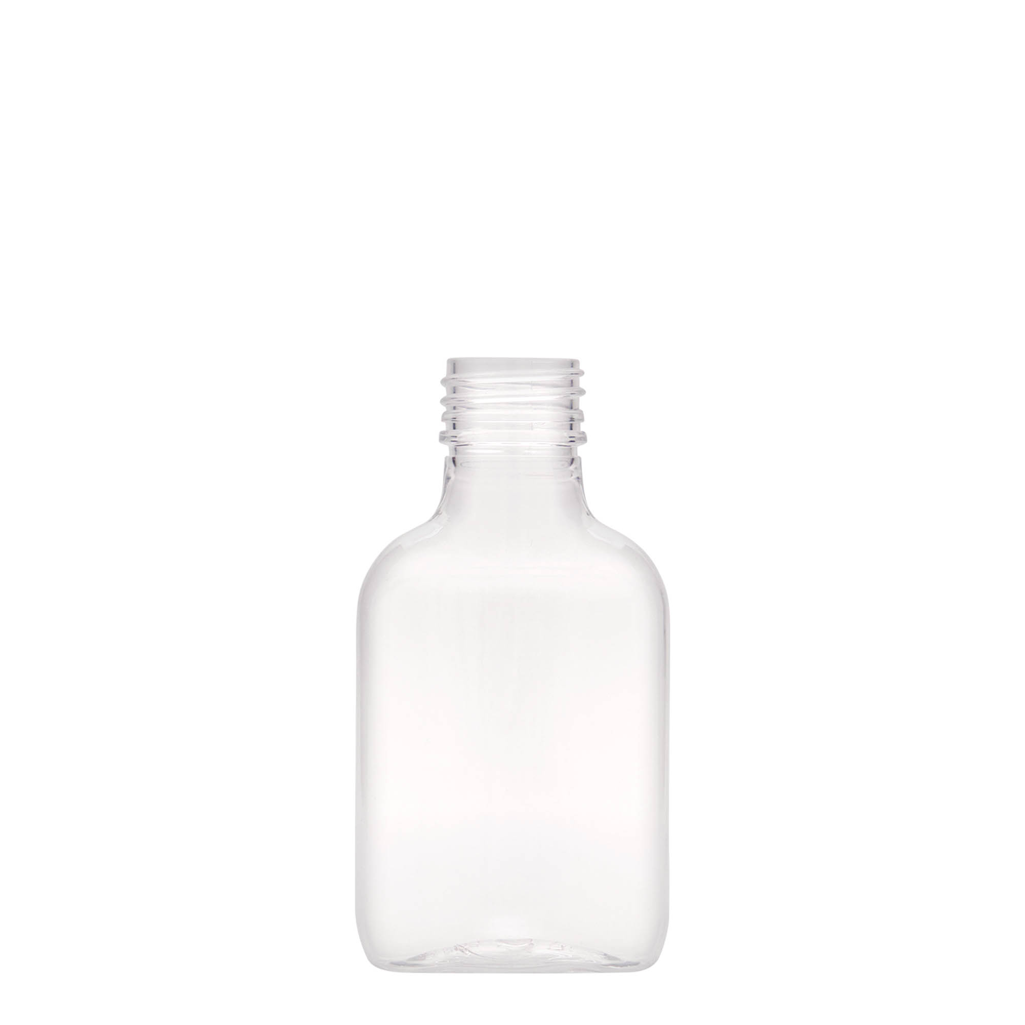 100 ml pocket flask bottle, oval, PET plastic, closure: PP 28