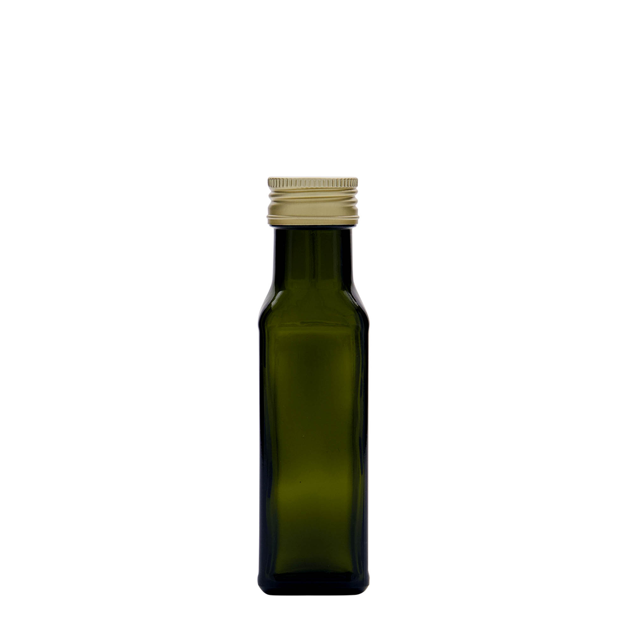 100 ml glass bottle 'Marasca', square, antique green, closure: PP 31.5