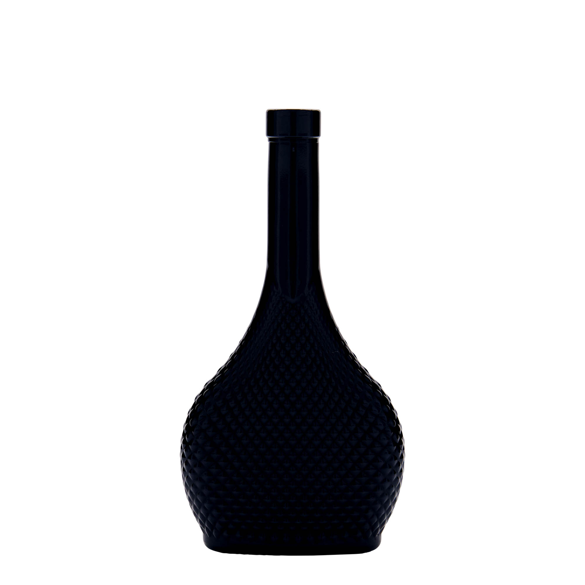 200 ml glass bottle 'Contessa Diamante', oval, black, closure: cork