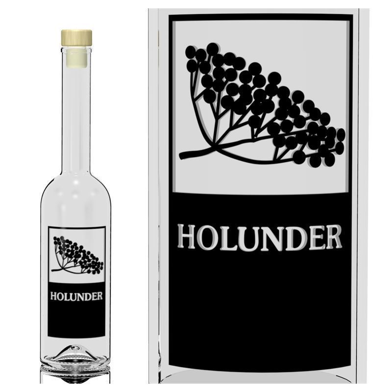 500 ml glass bottle 'Opera', print: elderberry, closure: cork