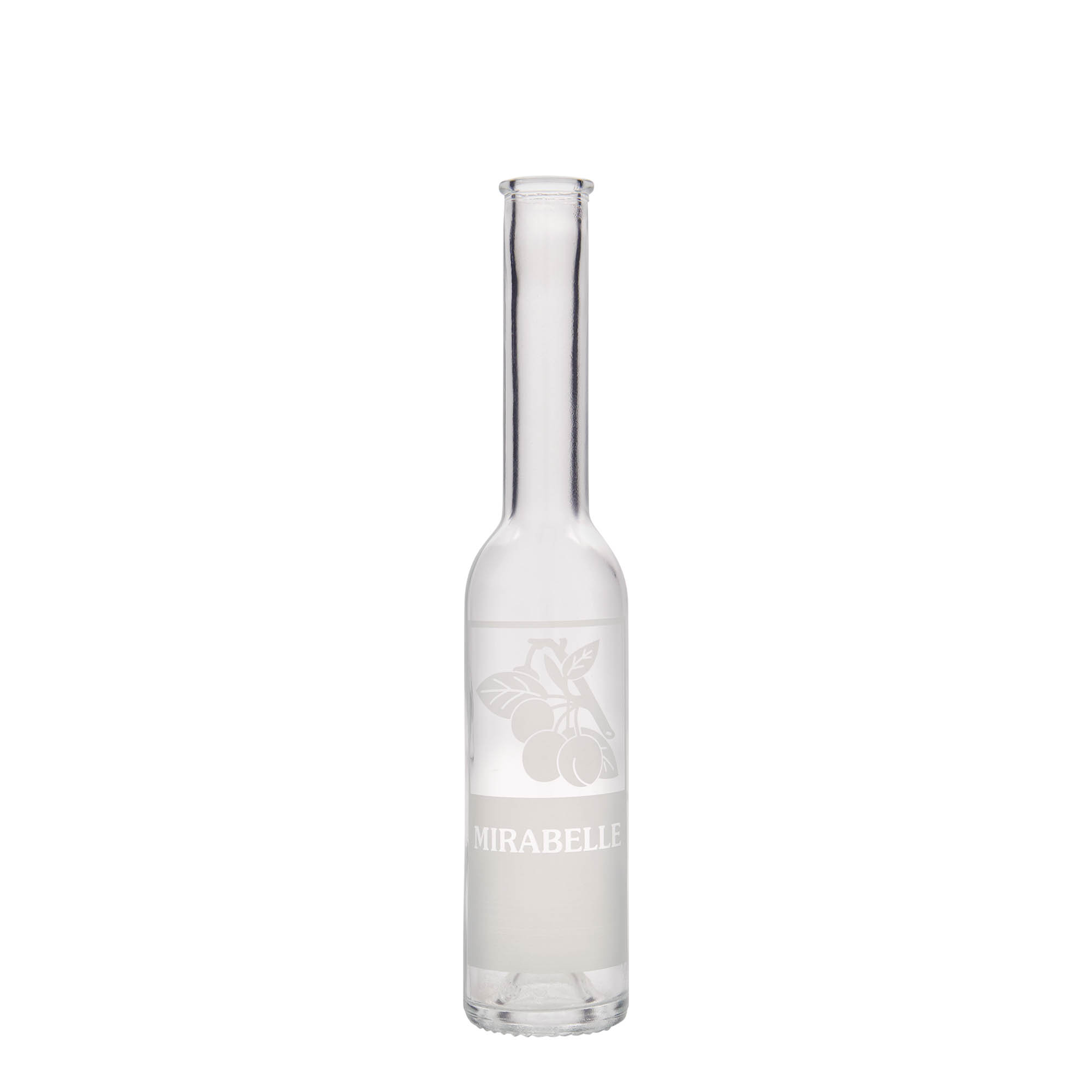 200 ml glass bottle 'Opera', print: mirabelle, closure: cork