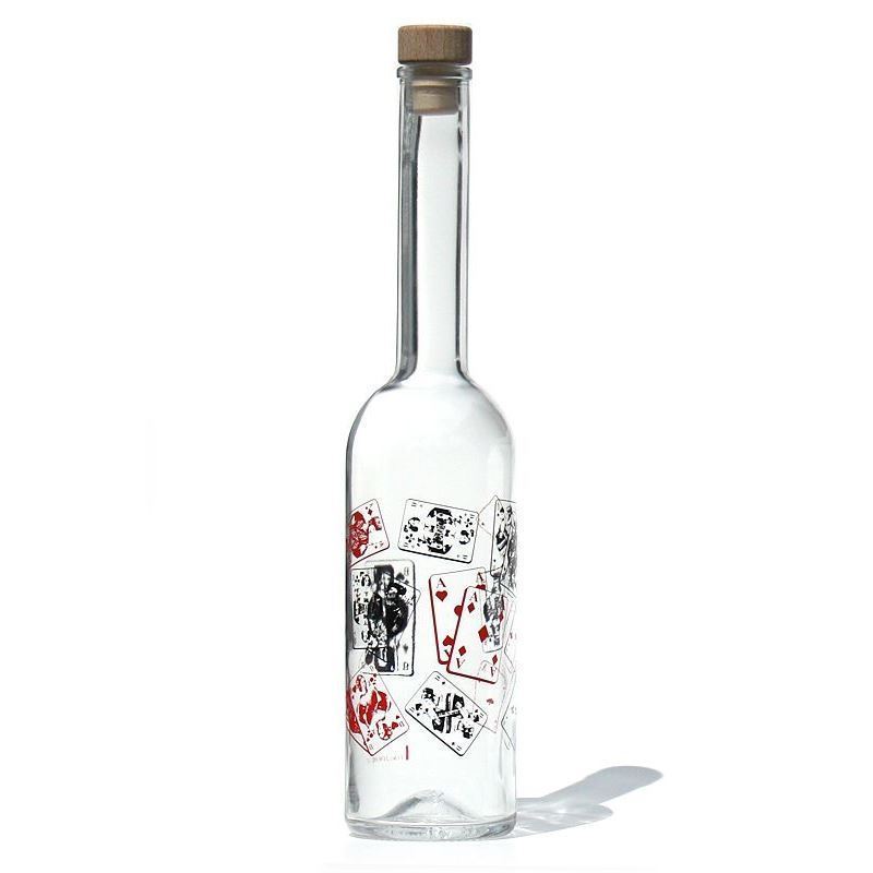 500 ml glass bottle 'Opera', print: card game, closure: cork