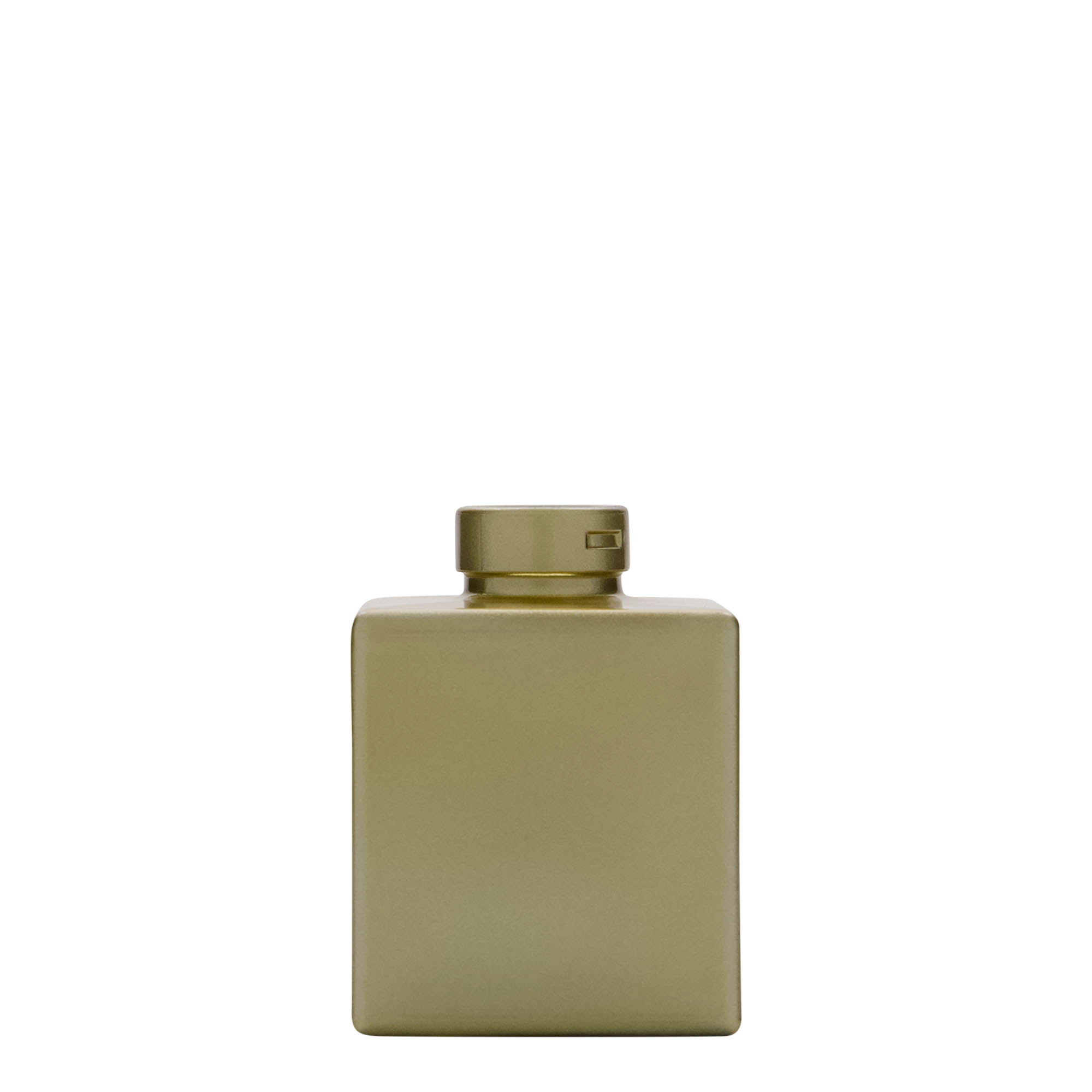 100 ml glass bottle 'Cube', square, gold, closure: cork