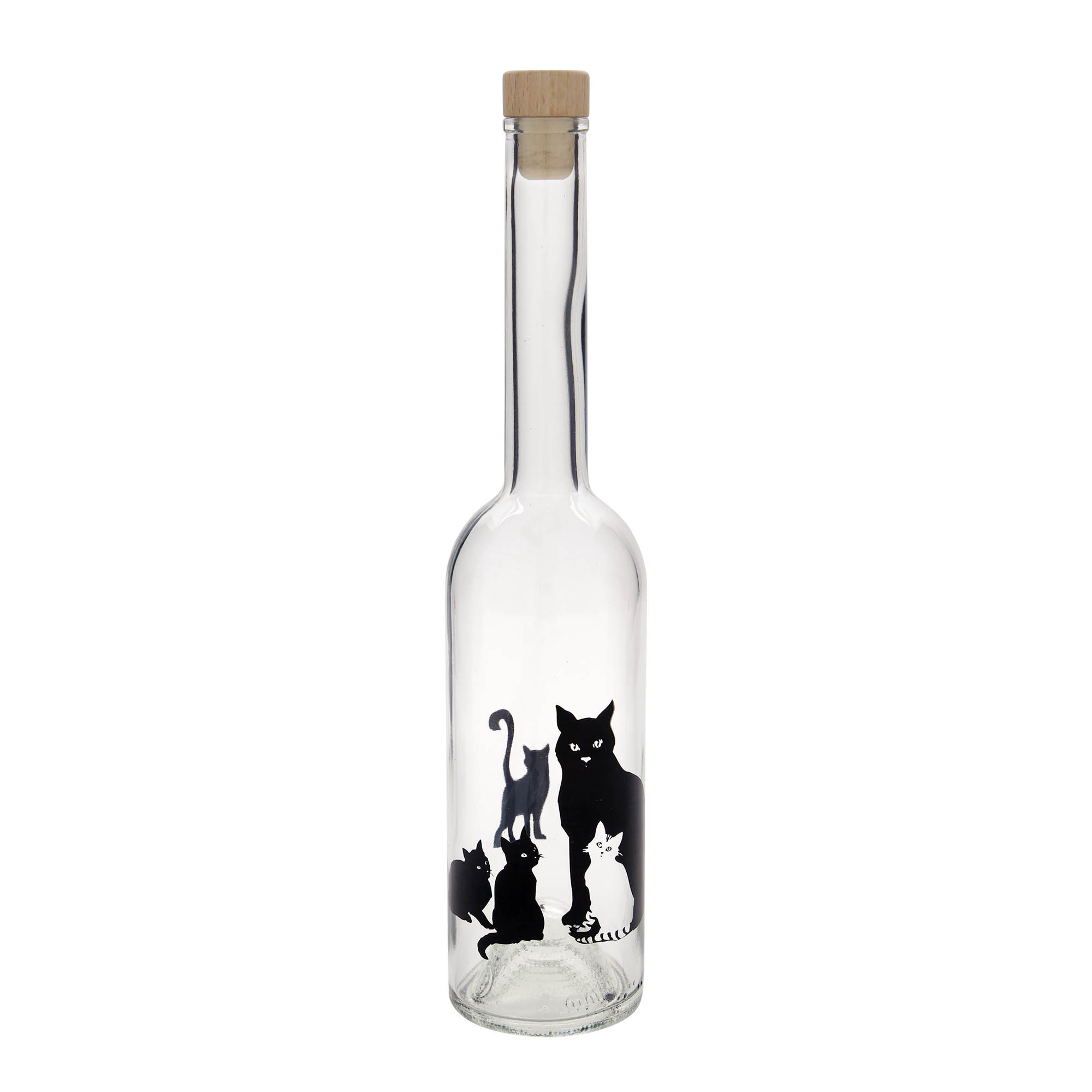 500 ml glass bottle 'Opera', print: cats, closure: cork