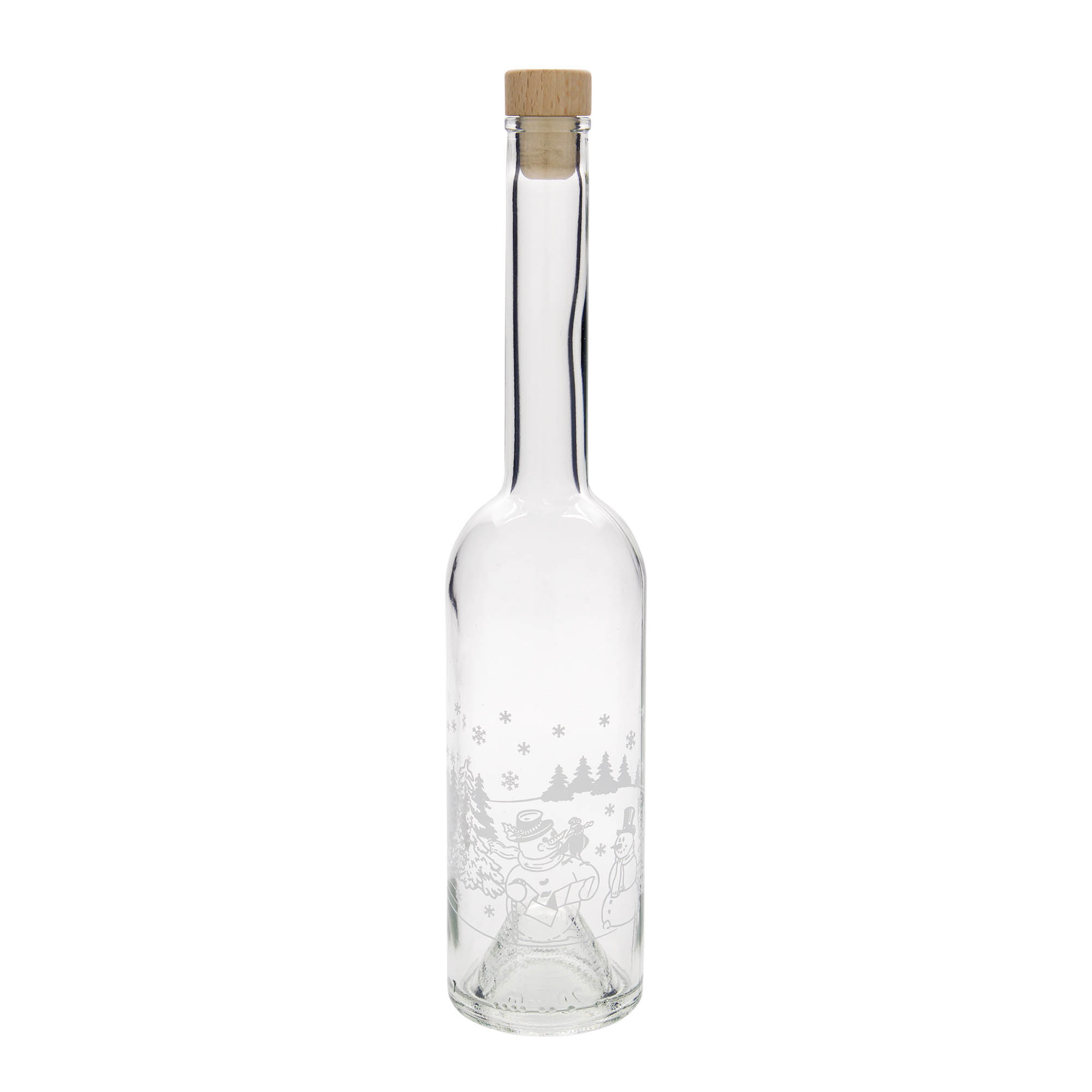 500 ml glass bottle 'Opera', print: snowman bottle, closure: cork