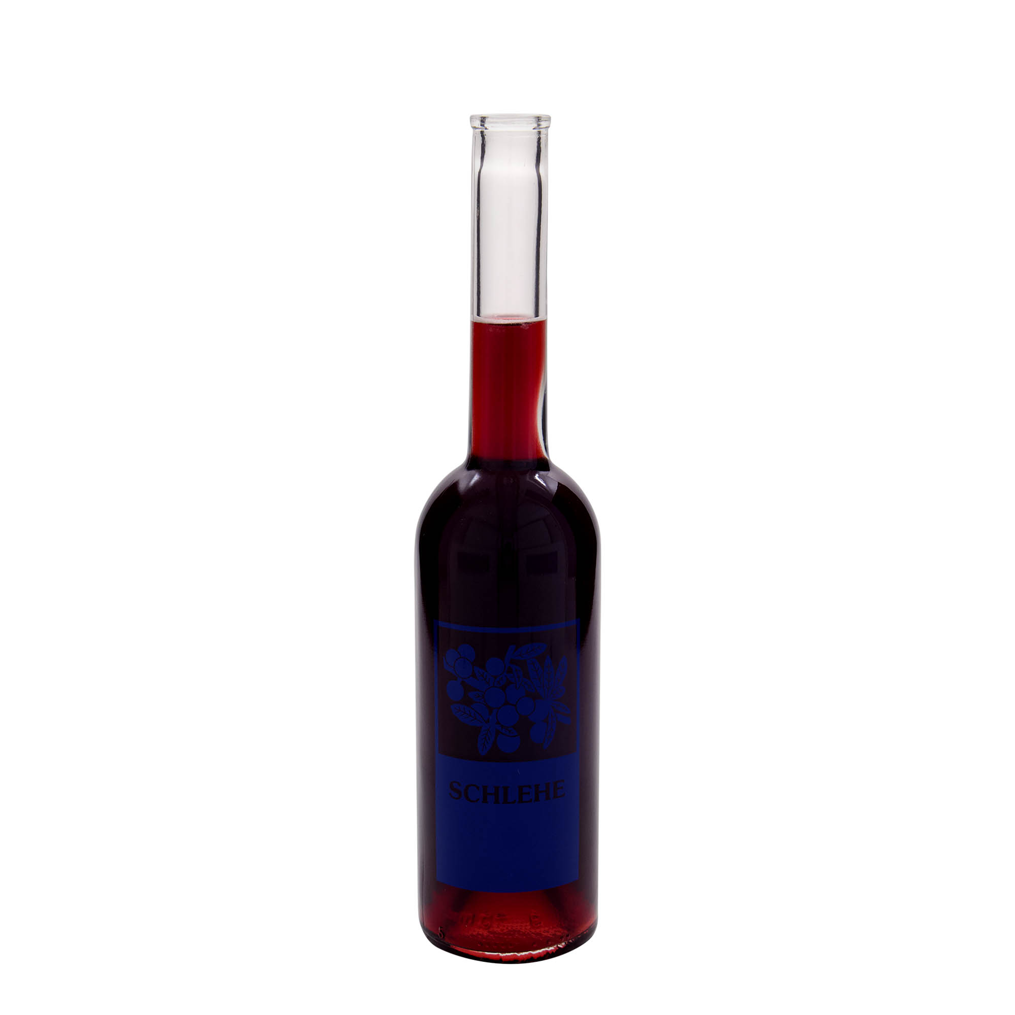 500 ml glass bottle 'Opera', print: “Schlehe”, closure: cork