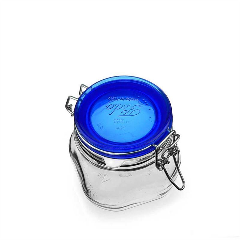 500 ml clip top jar 'Fido' Blue Top, square, closure: clip top