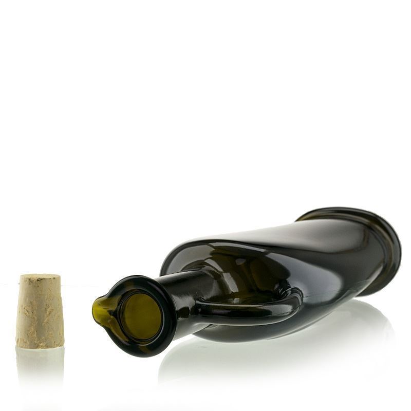 500 ml glass bottle 'Eleganta', oval, antique green, closure: cork