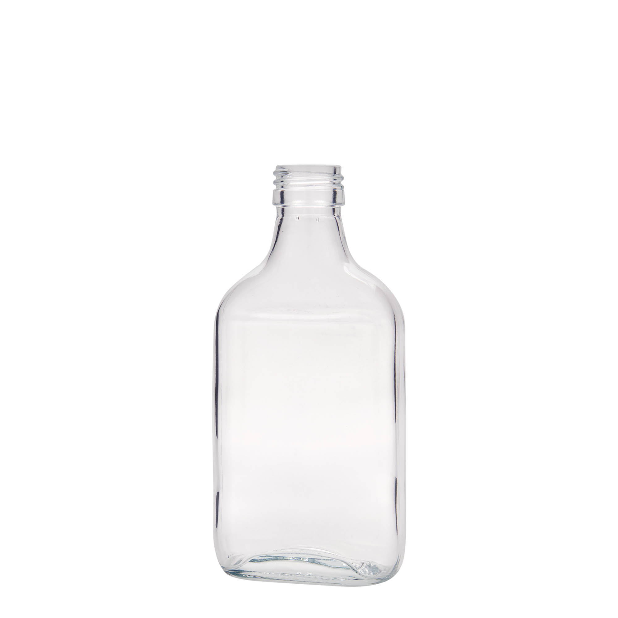 200 ml pocket flask bottle, rectangular, glass, closure: PP 28