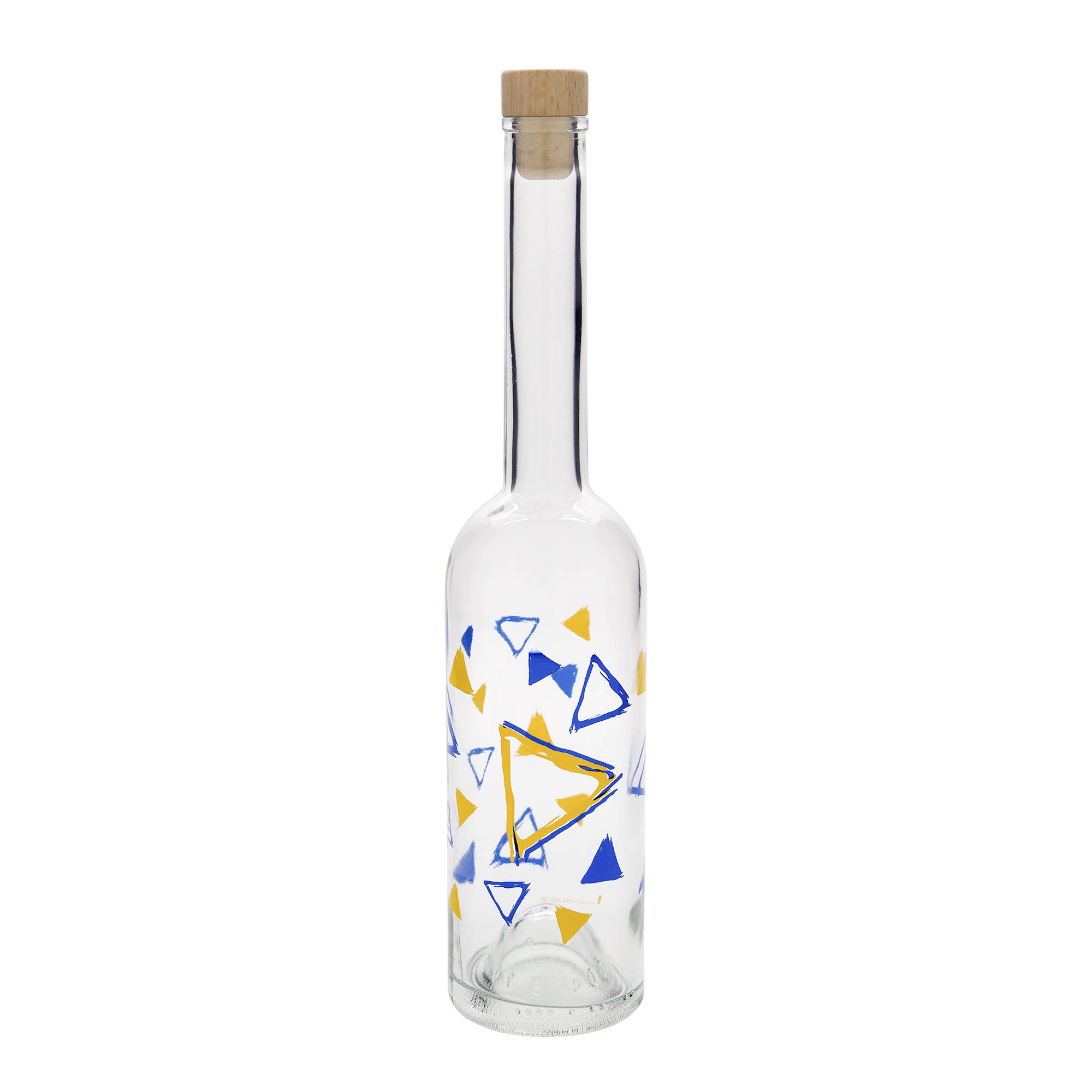 500 ml glass bottle 'Opera', print: triangles, closure: cork