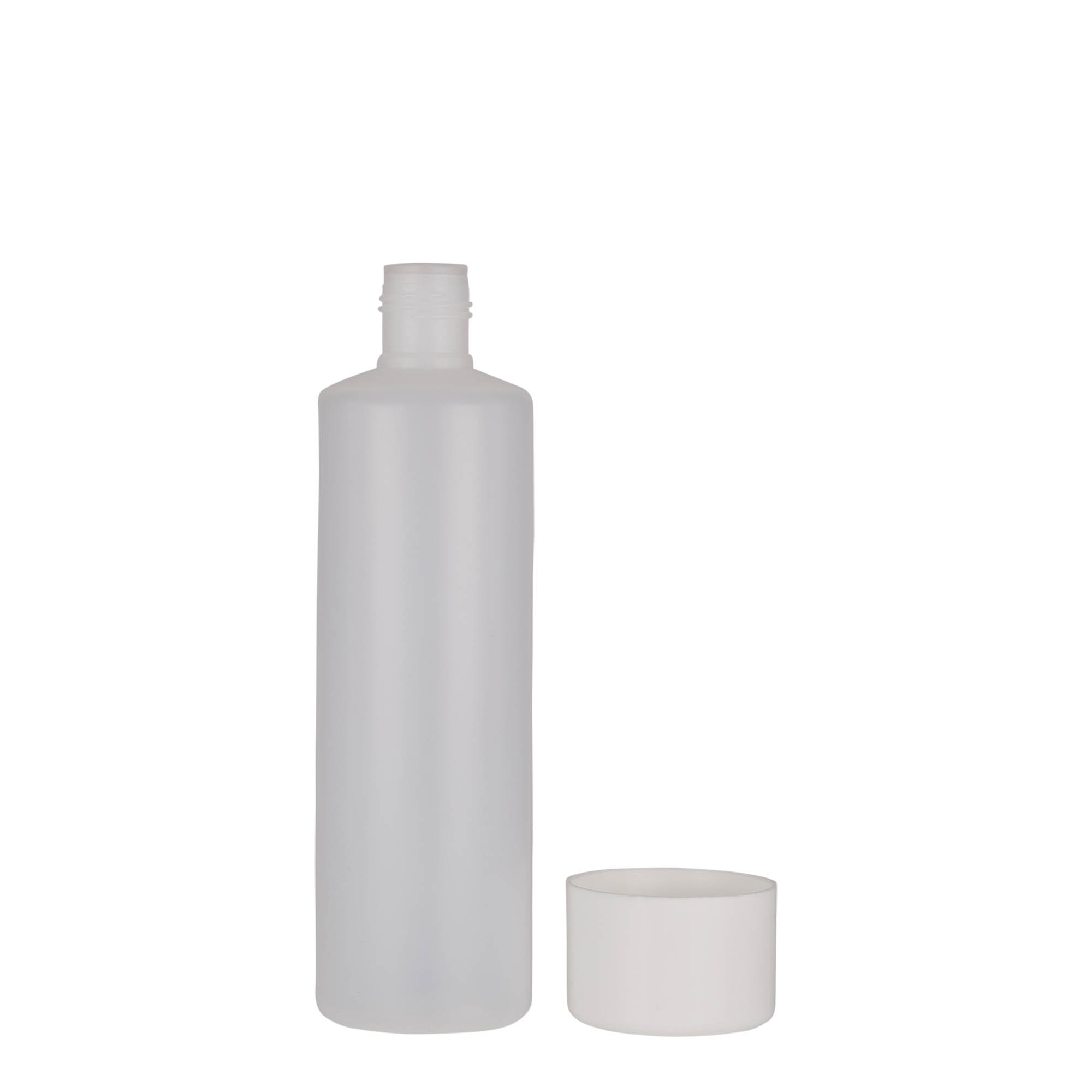 250 ml round bottle, PE plastic, natural, closure: screw cap