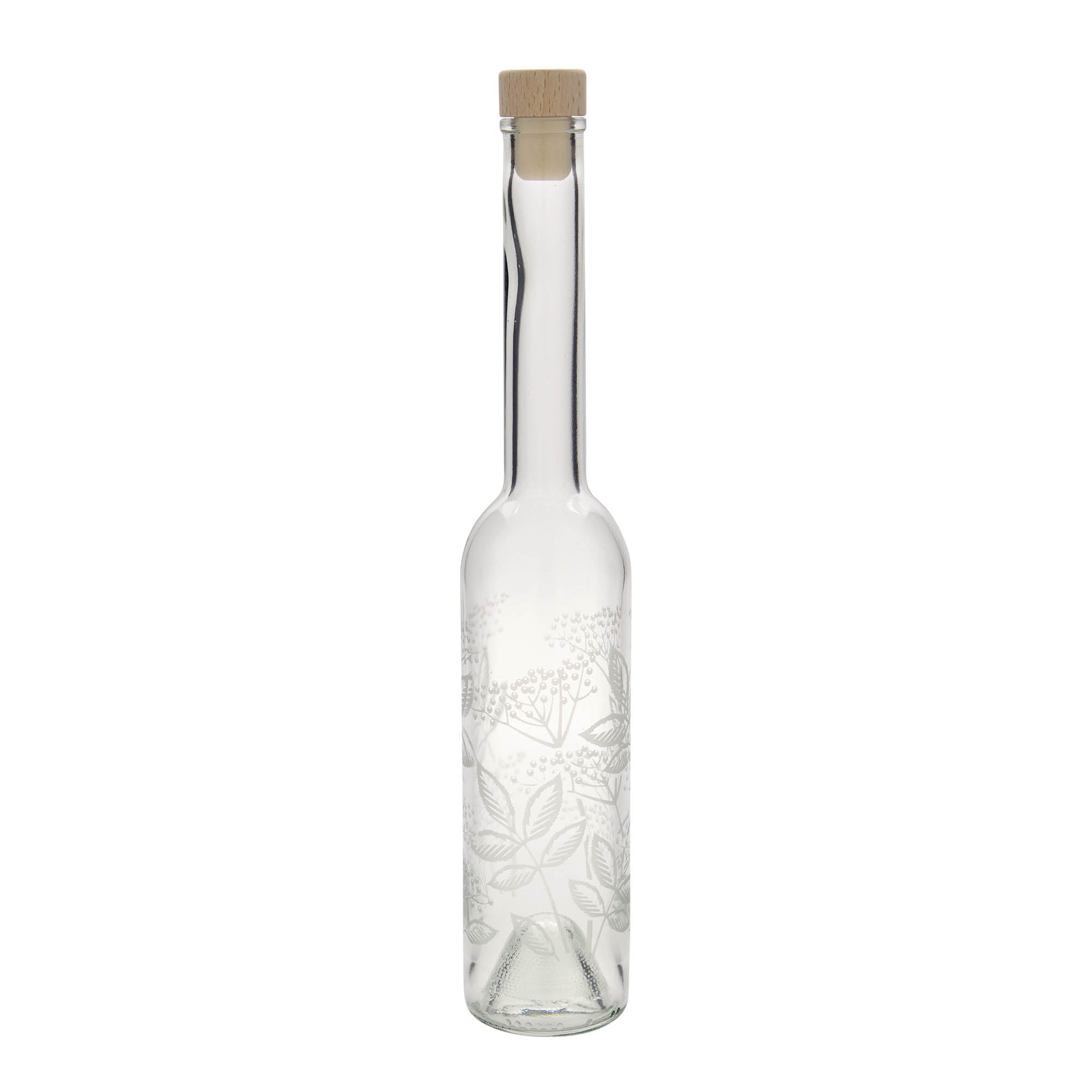 350 ml glass bottle 'Opera', print: elderberry, closure: cork