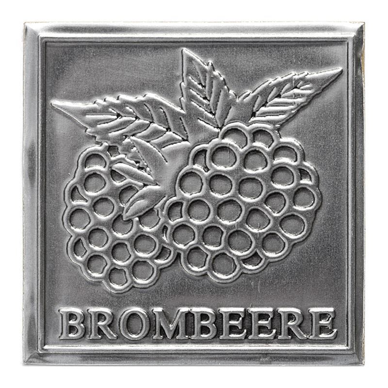 Pewter tag 'Blackberry', square, metal, silver