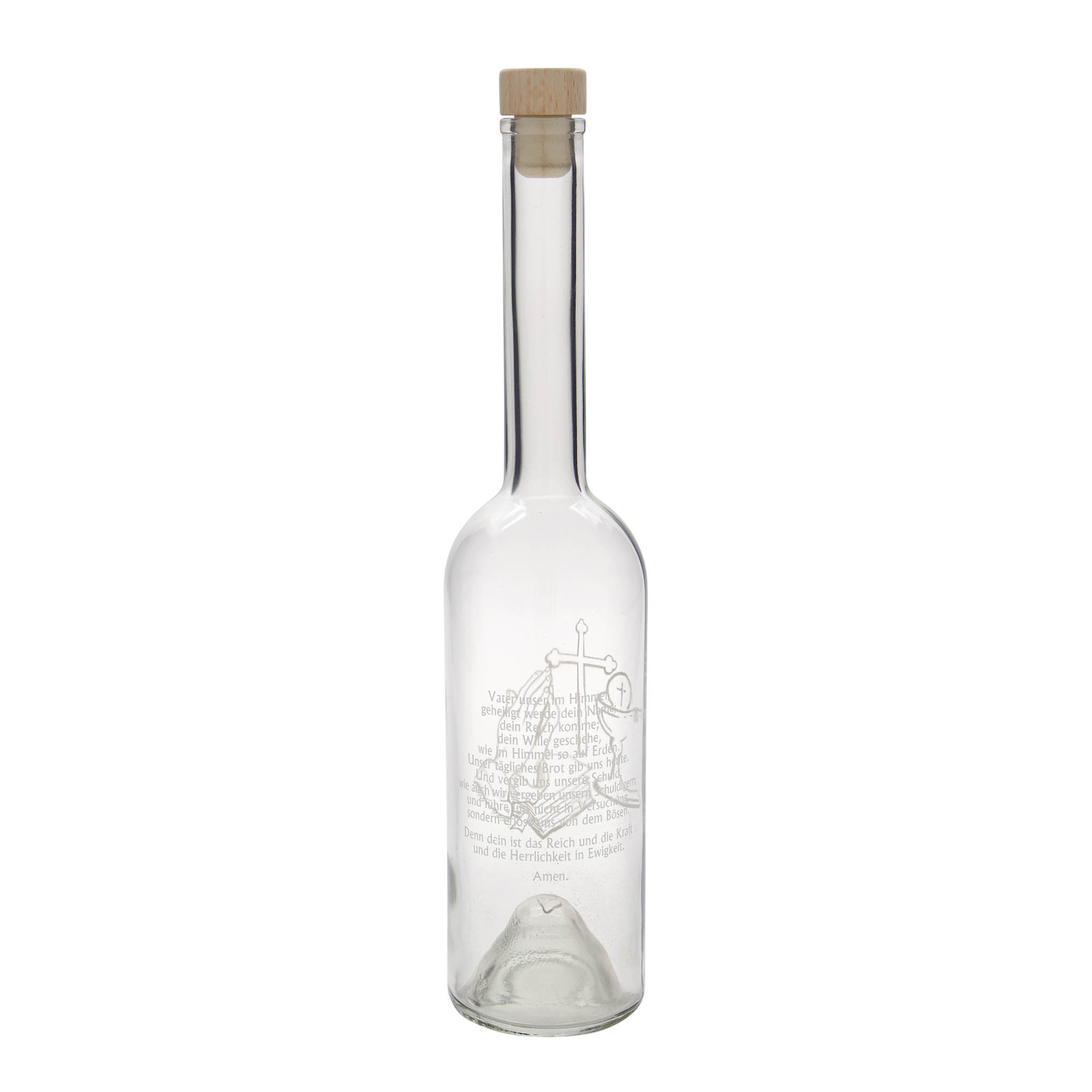 500 ml glass bottle 'Opera', print: Our Father, closure: cork