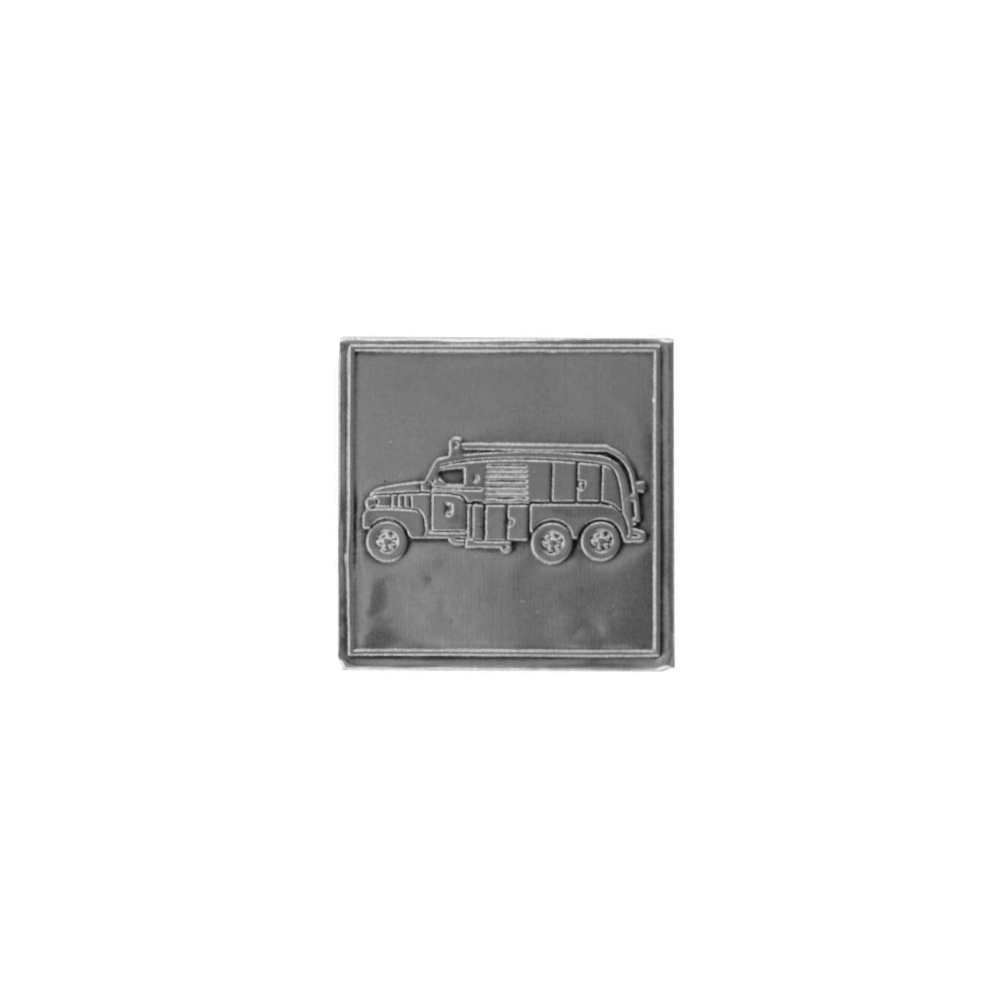 Pewter tag 'Fire Brigade', square, metal, silver