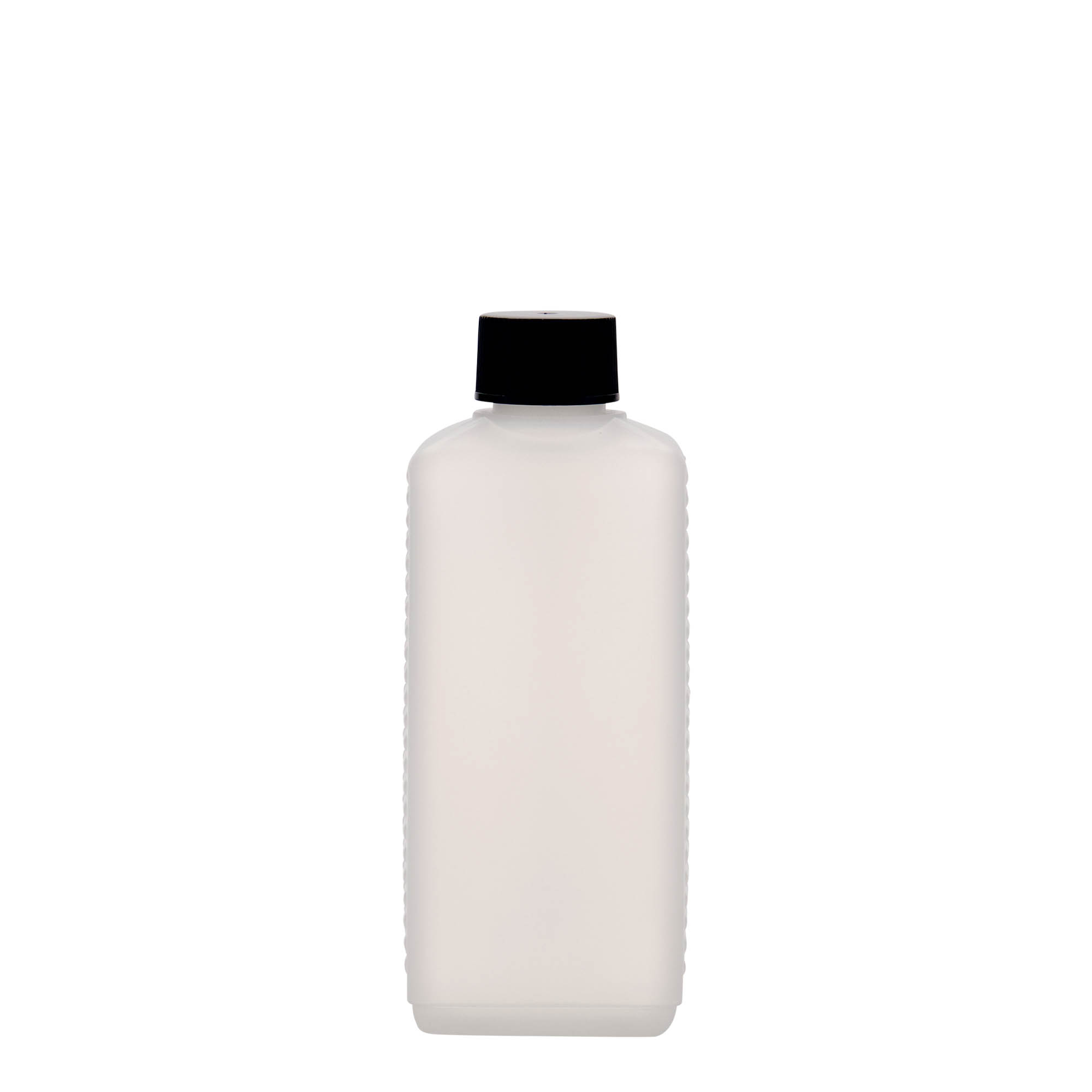 250 ml canister bottle, rectangular, HDPE plastic, natural, closure: DIN 25 EPE