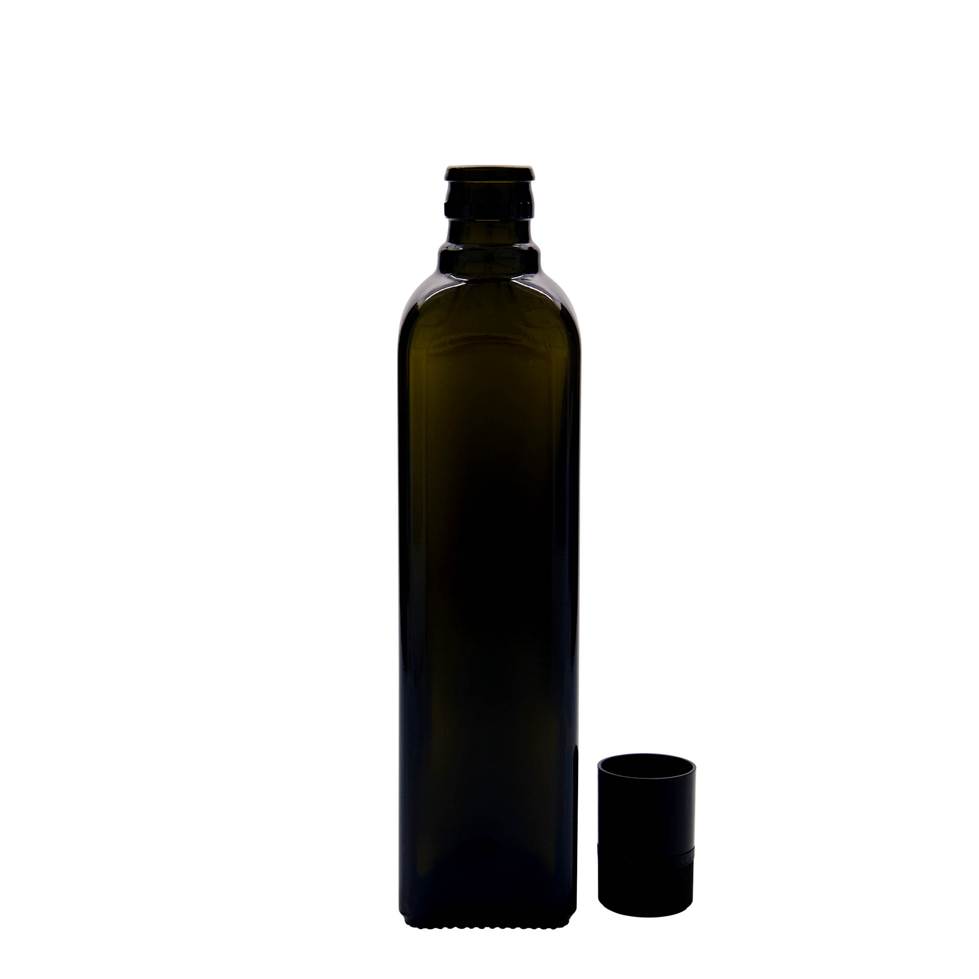 500 ml oil/vinegar bottle 'Quadra', glass, square, antique green, closure: DOP