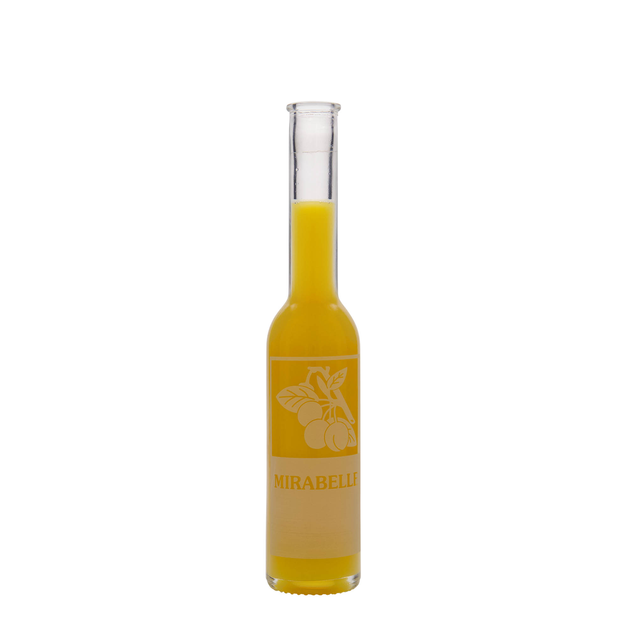 200 ml glass bottle 'Opera', print: mirabelle, closure: cork