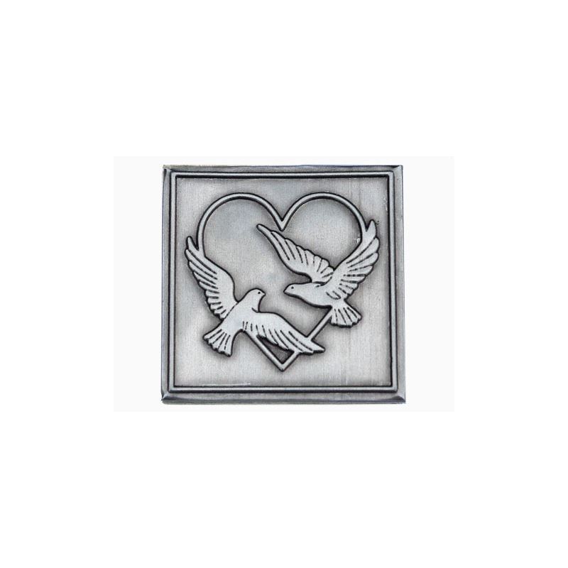 Pewter tag 'Wedding Doves', square, metal, silver