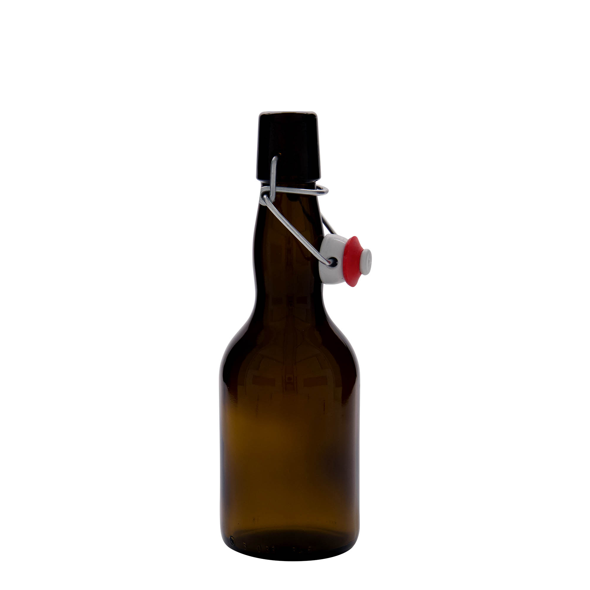 330 ml goitre neck beer bottle, glass, brown, closure: swing top