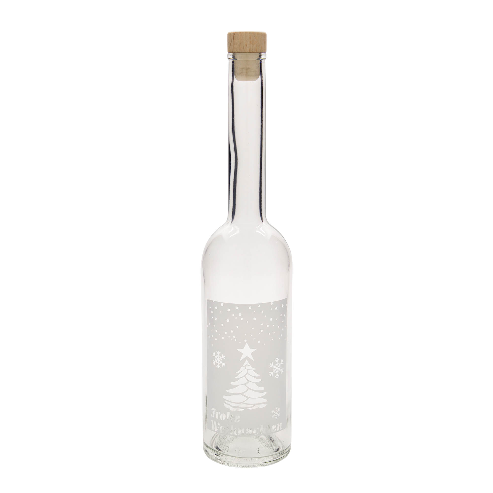 500 ml glass bottle 'Opera', print: white Christmas, closure: cork