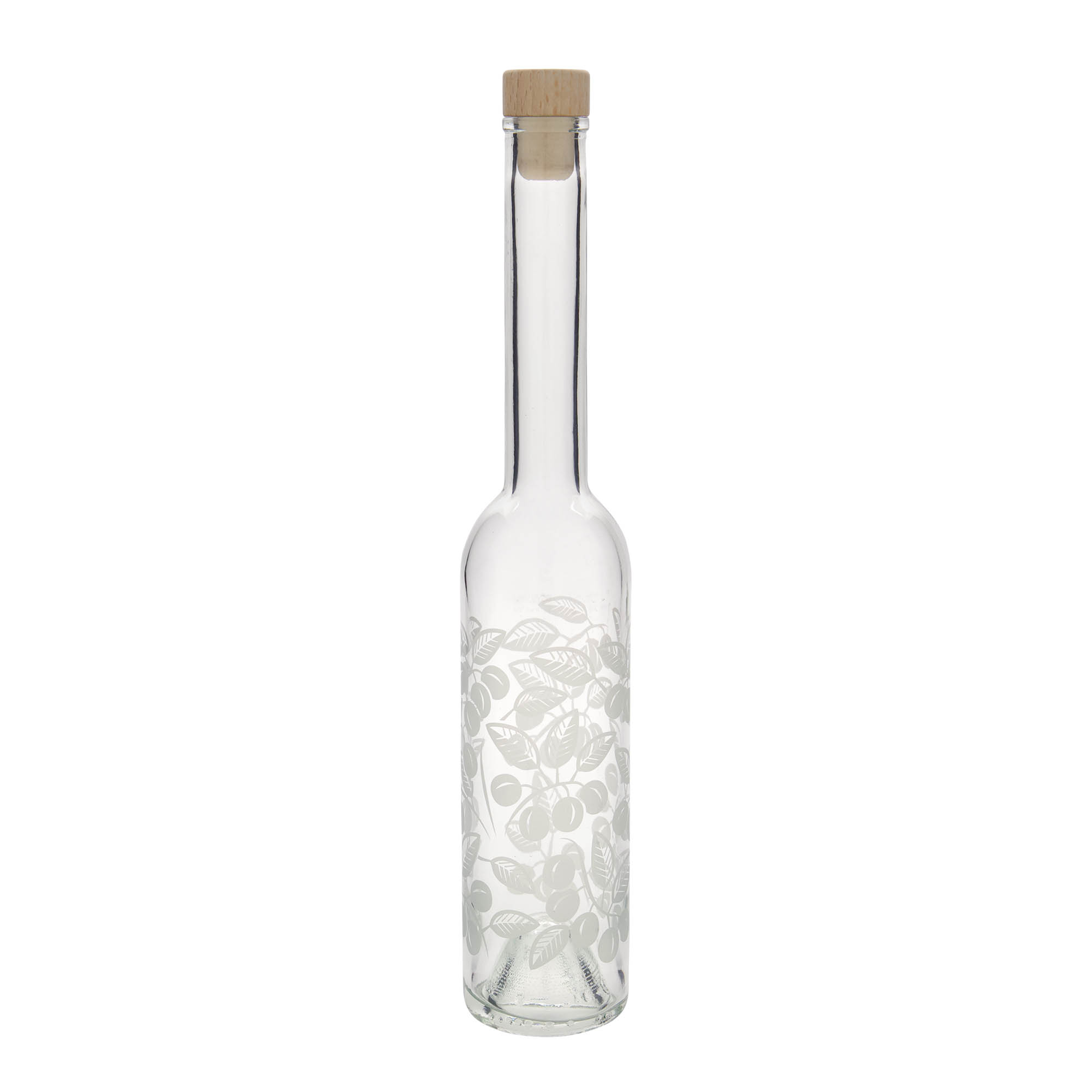 350 ml glass bottle 'Opera', print: mirabelles, closure: cork