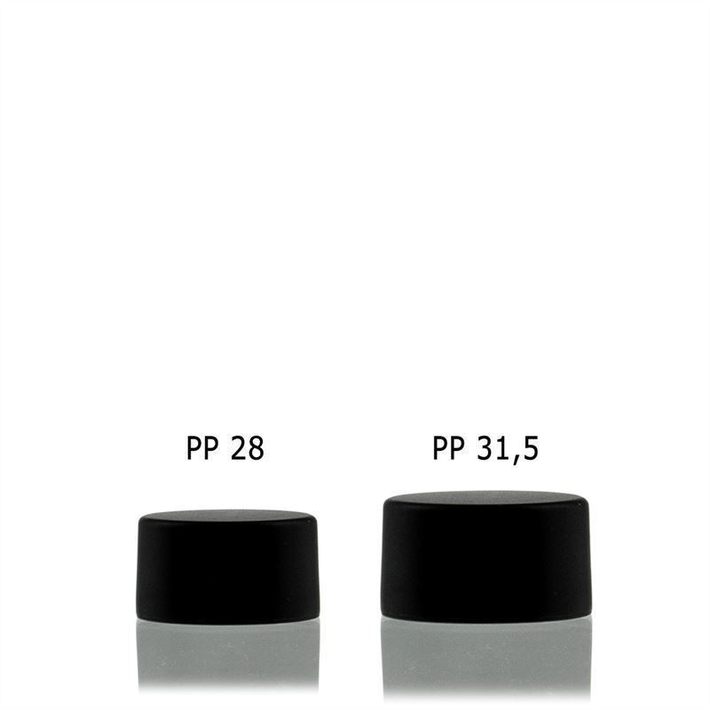 Screw cap, metal/plastic, black, for opening: PP 28