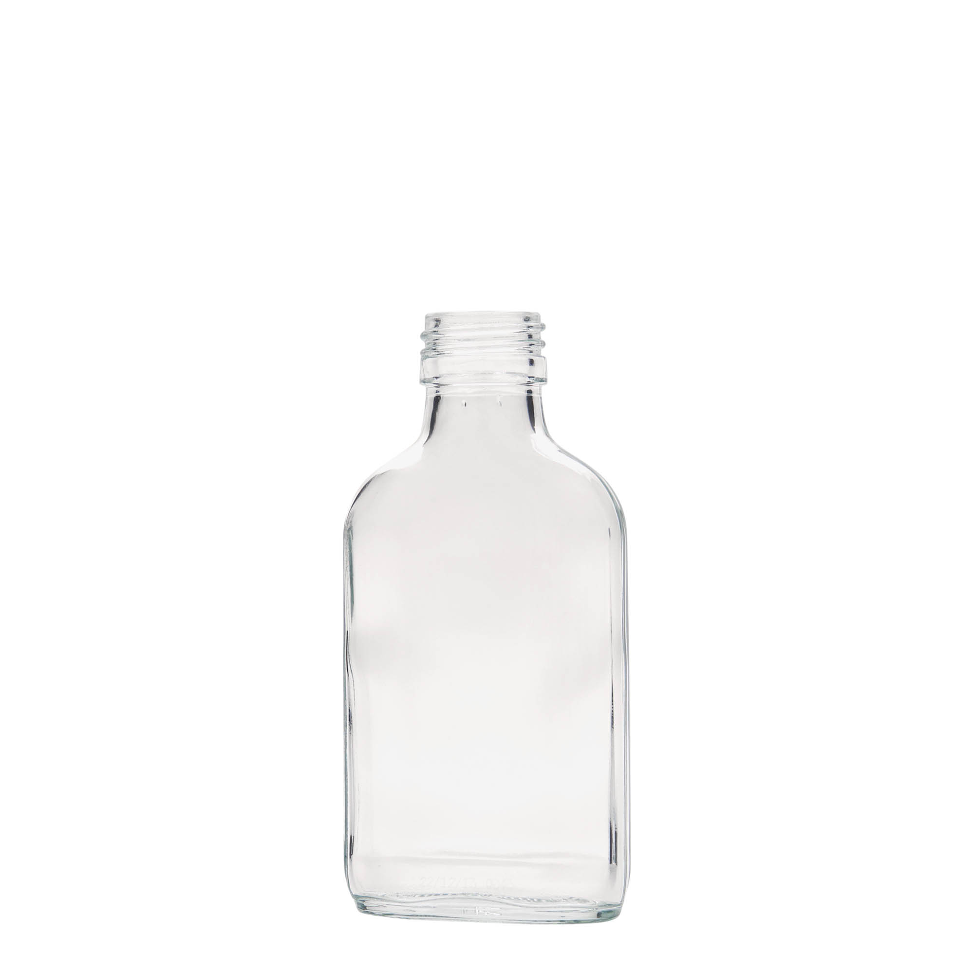 100 ml pocket flask bottle, rectangular, glass, closure: PP 28