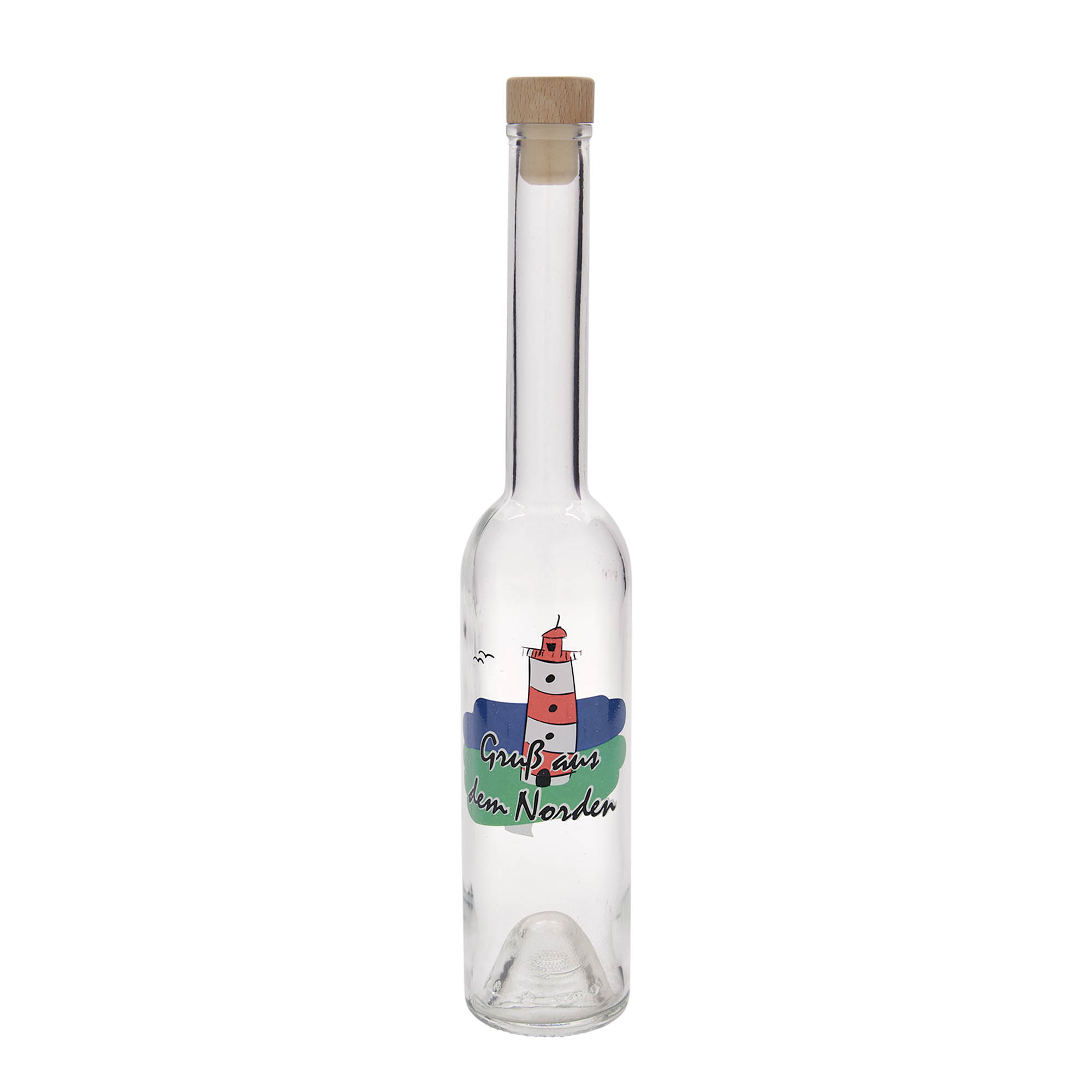 350 ml glass bottle 'Opera', print: north, closure: cork