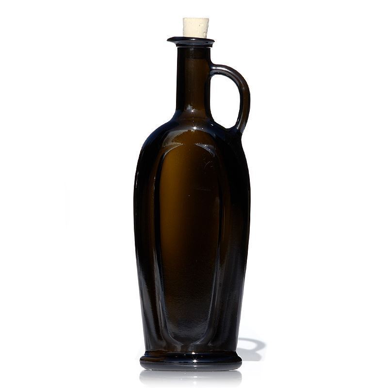 500 ml glass bottle 'Eleganta', oval, antique green, closure: cork